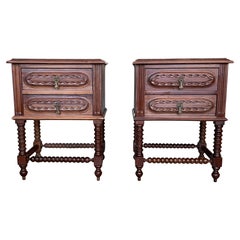 Pair of French Chestnut Bedside Nightstands with Two Drawers, Late 19th Century