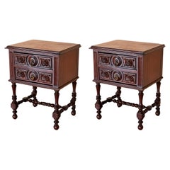 Pair of French Chestnut Bedside Nightstands with Two Drawers, Late 19th Century