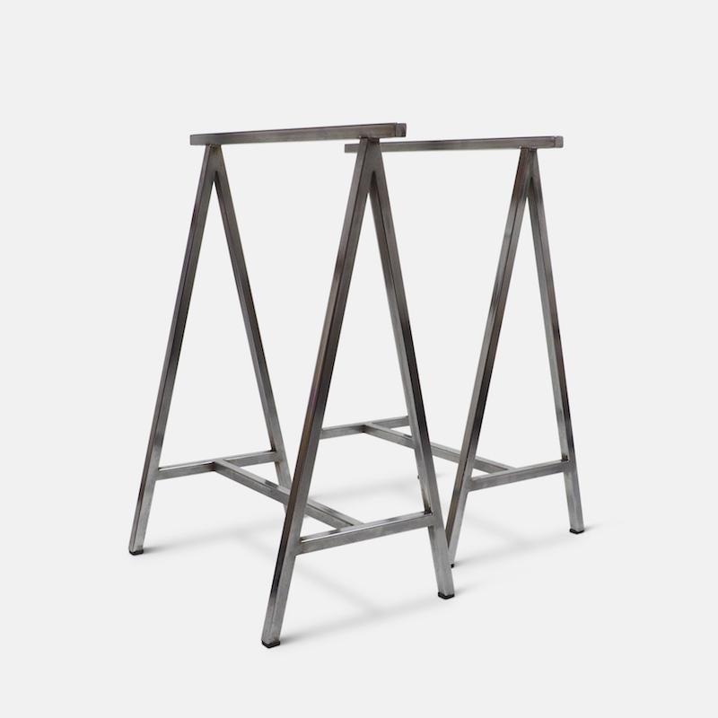 Modern Pair of French Chrome Metal Table Trestles, 1970s