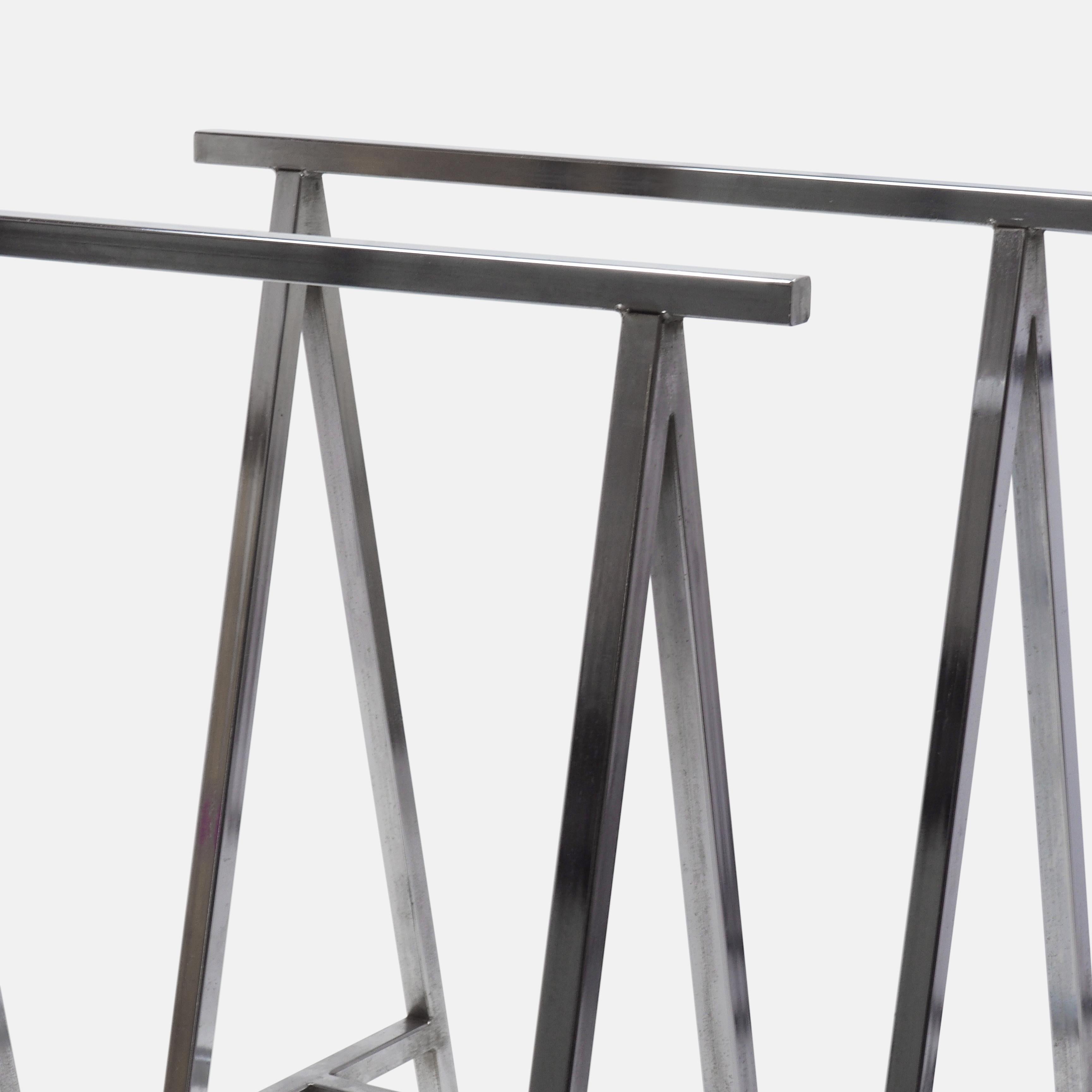 Pair of French Chrome Metal Table Trestles, 1970s 1