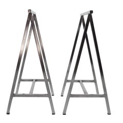 Pair of French Chrome Metal Table Trestles, 1970s