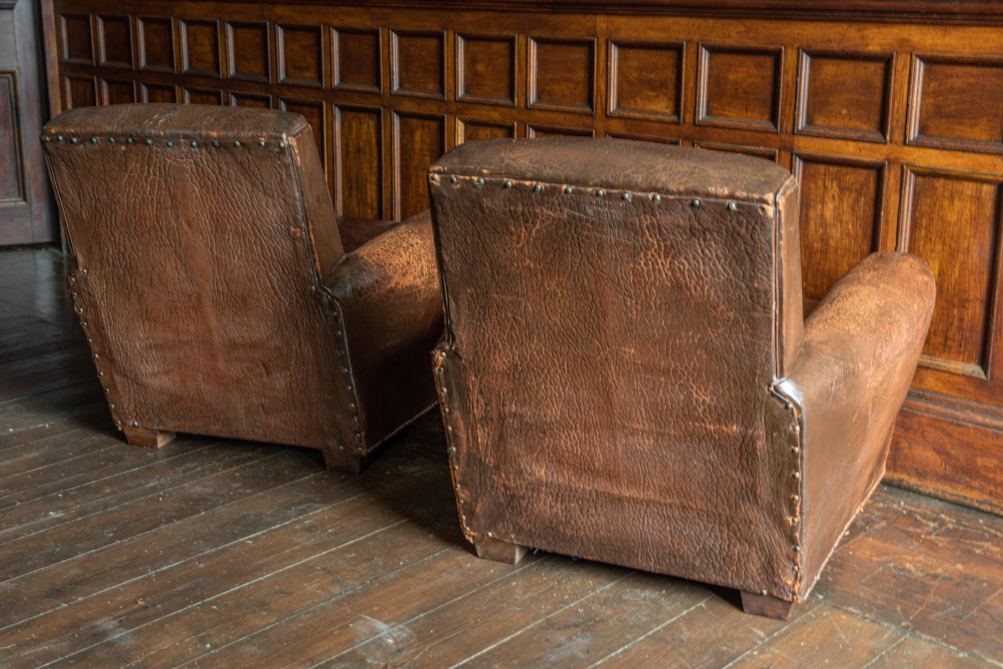 Pair of French Cigar Brown Leather Club Chairs, circa 1940 4