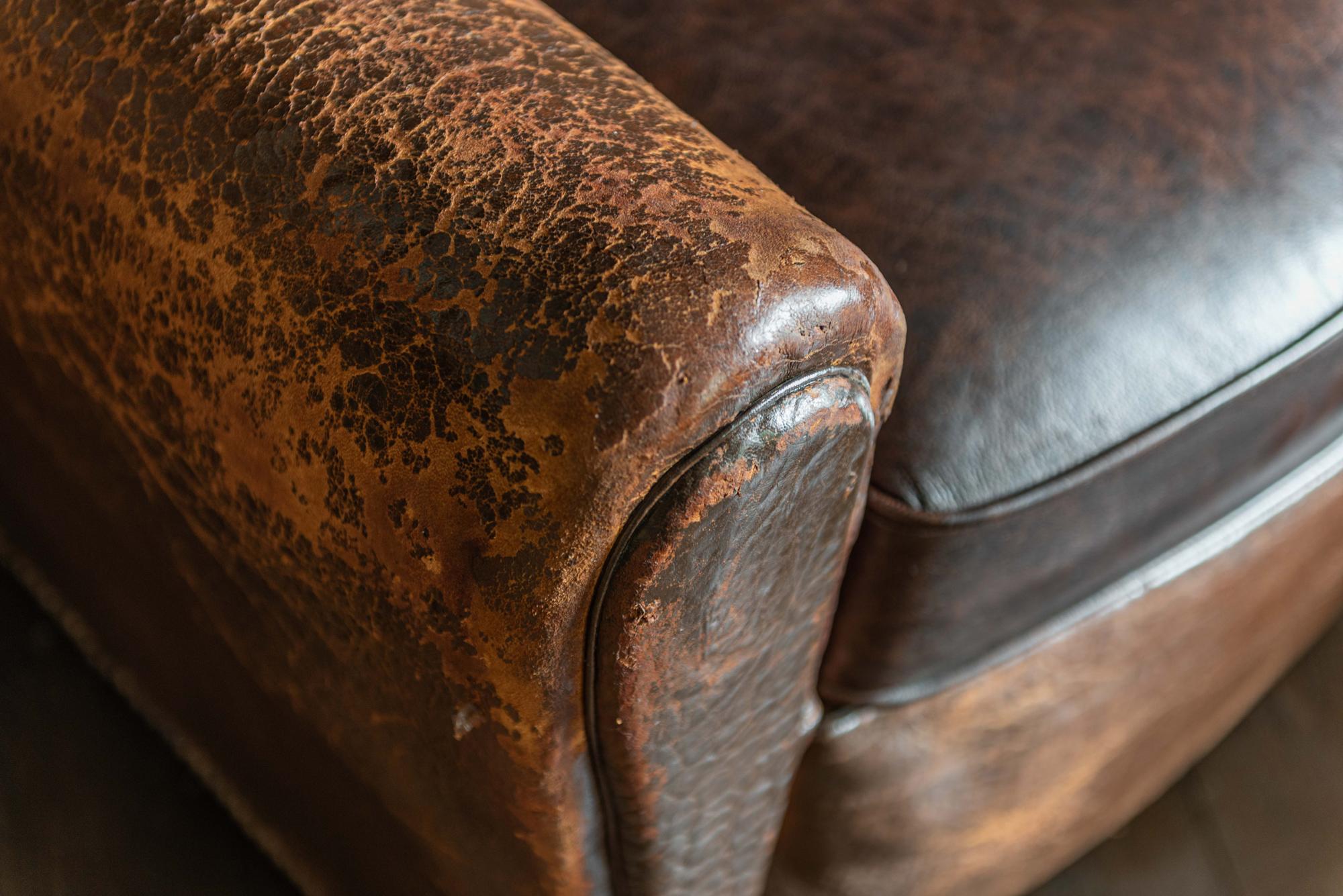 20th Century Pair of French Cigar Brown Leather Club Chairs, circa 1940