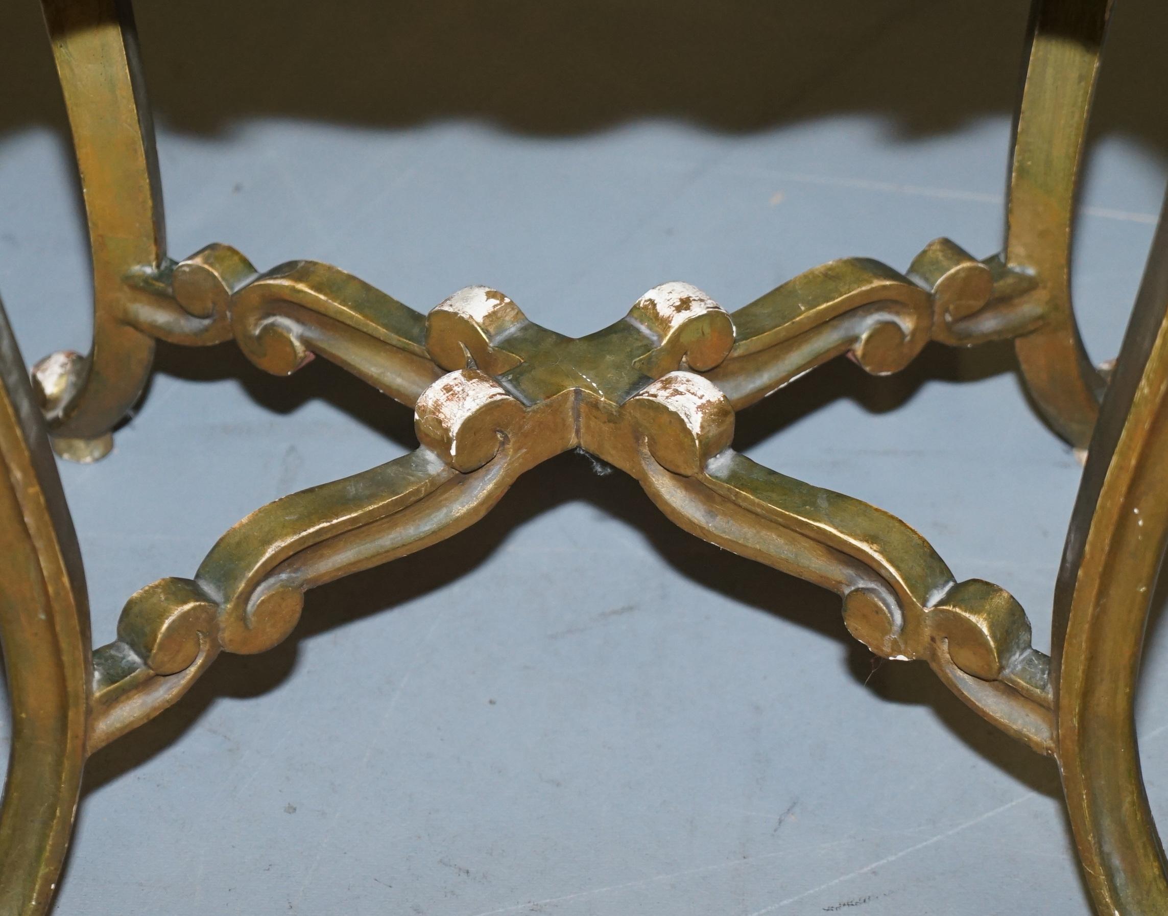 Pair of French circa 1860 Napoleon III Gold Giltwood Marble Topped Side Tables For Sale 9