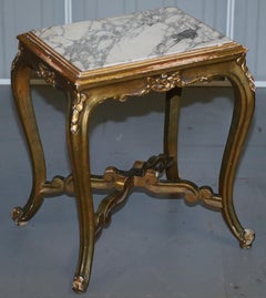 Pair of French circa 1860 Napoleon III Gold Giltwood Marble Topped Side Tables