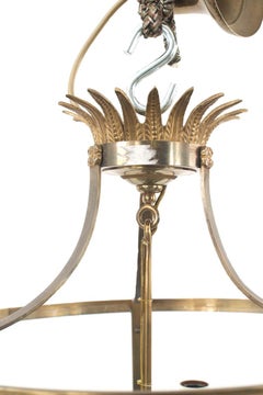 2 French Mid-Century Bagues Bronze and Glass Hanging Lanterns
