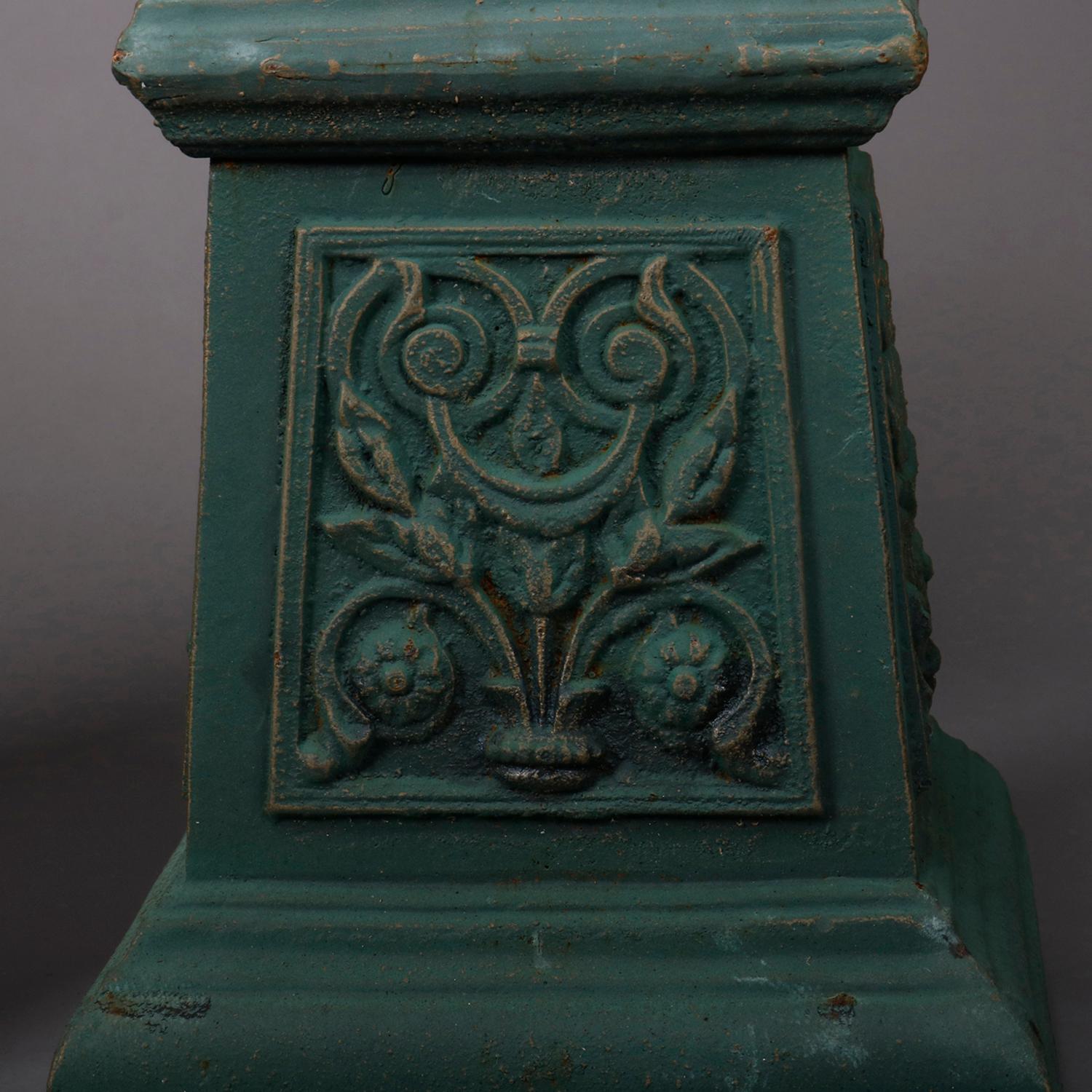 Neoclassical Pair of French Classical Painted Cast Iron Garden Urns with Plinths 20th Century