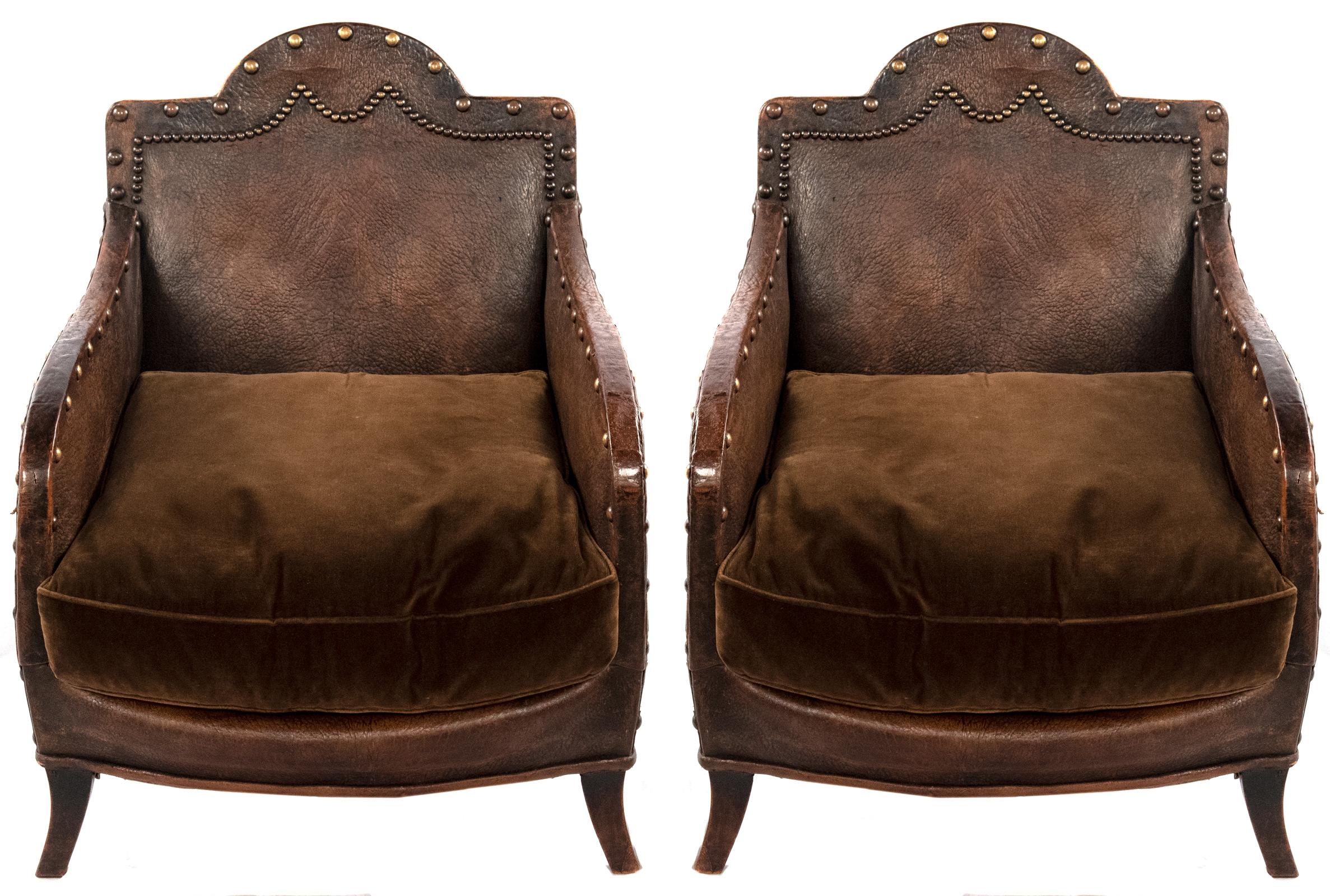 Leather Pair of French Club Chairs, circa 1910