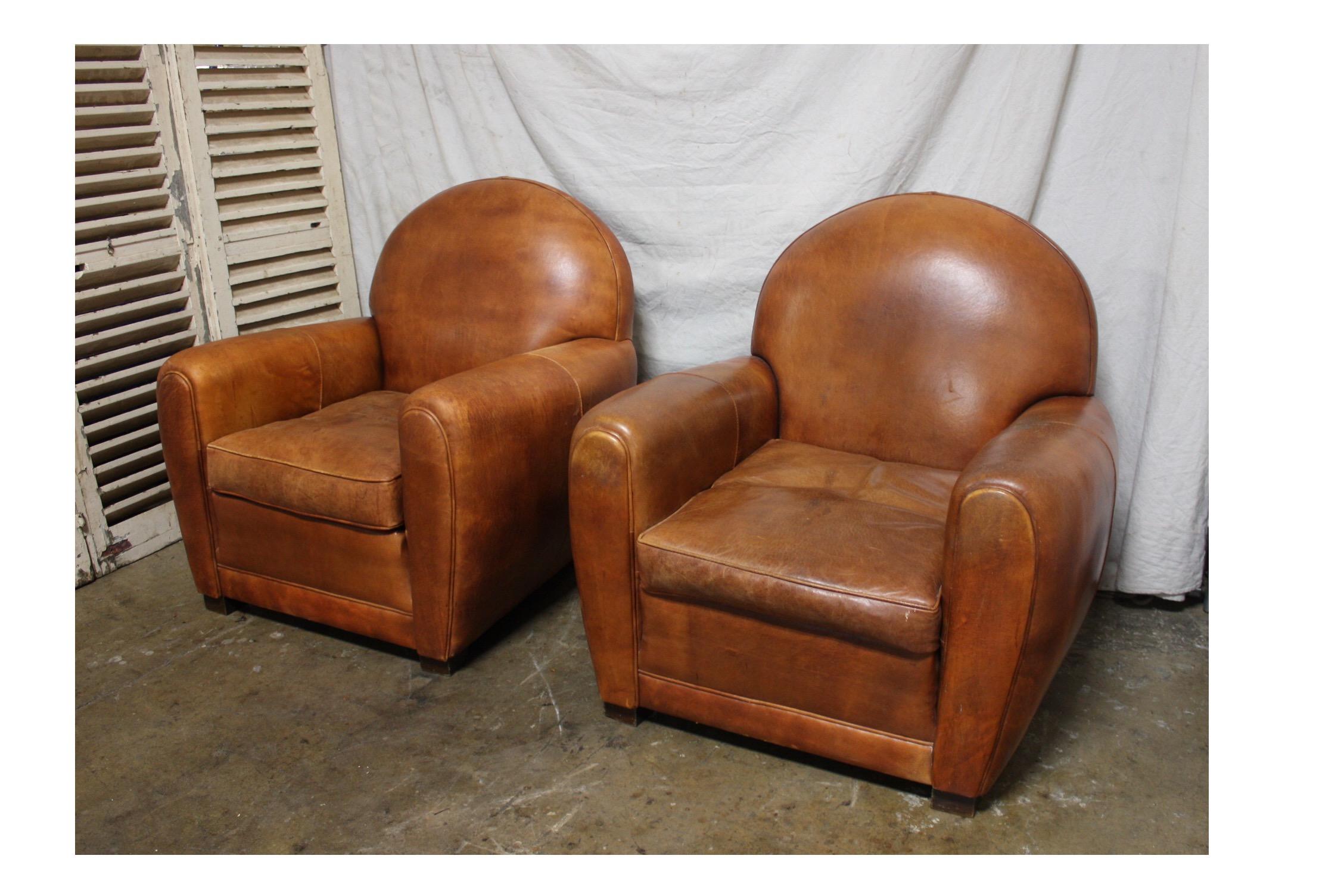 20th Century Pair of French Club Chairs