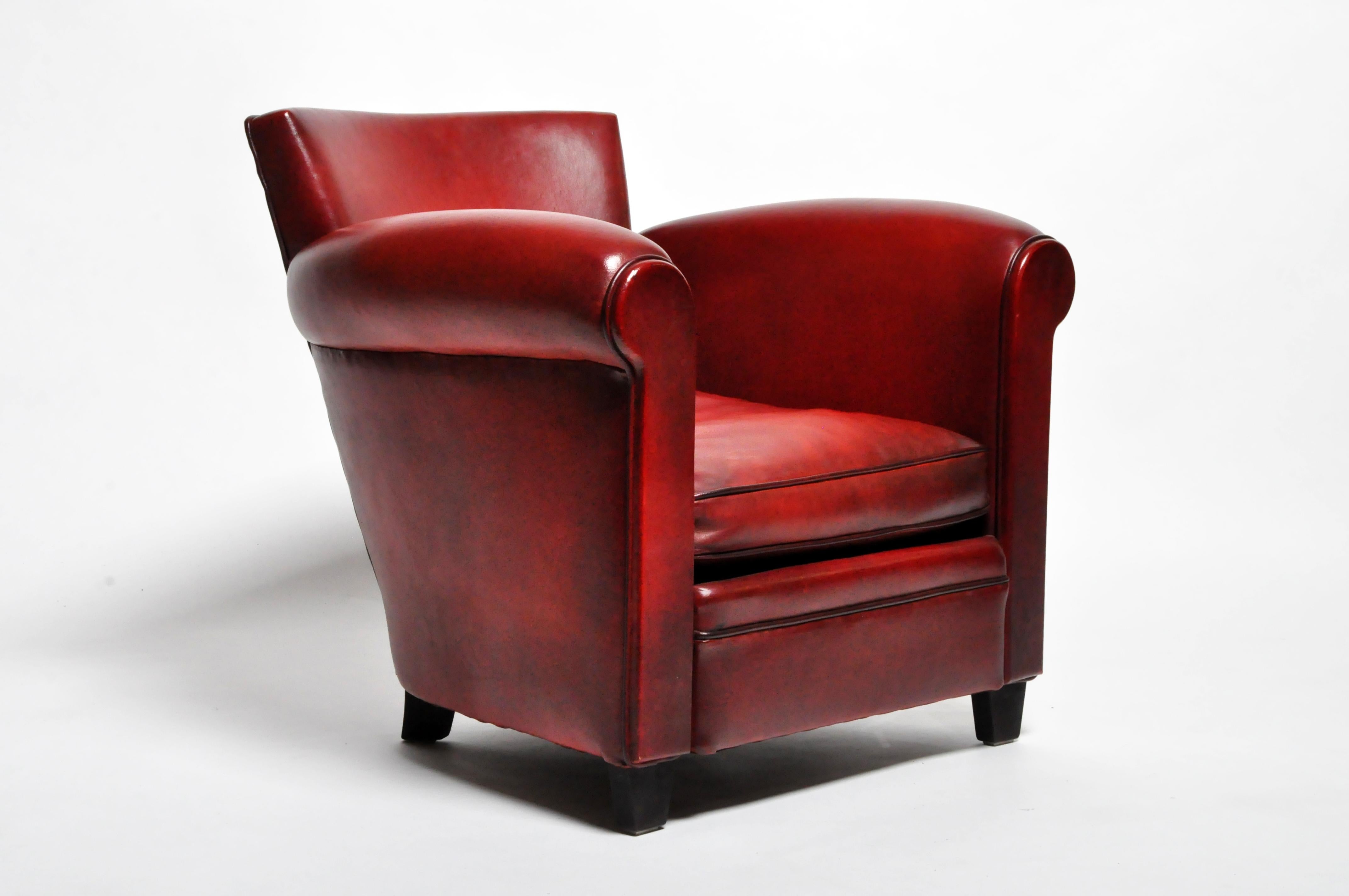 Leather Pair of French Club Chairs
