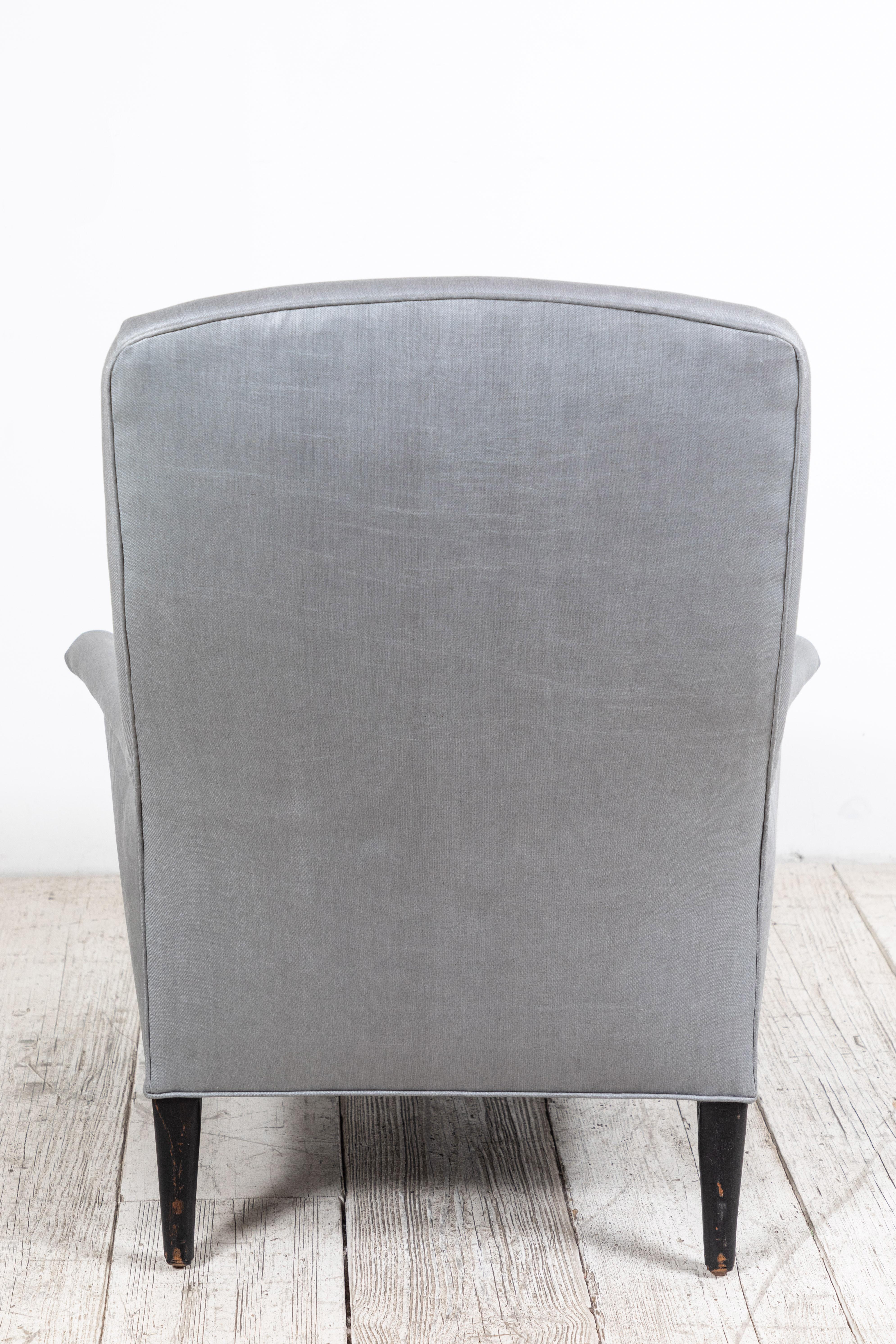 Pair of French Club Chairs Upholstered in Grey Beetled Linen Fabric 6