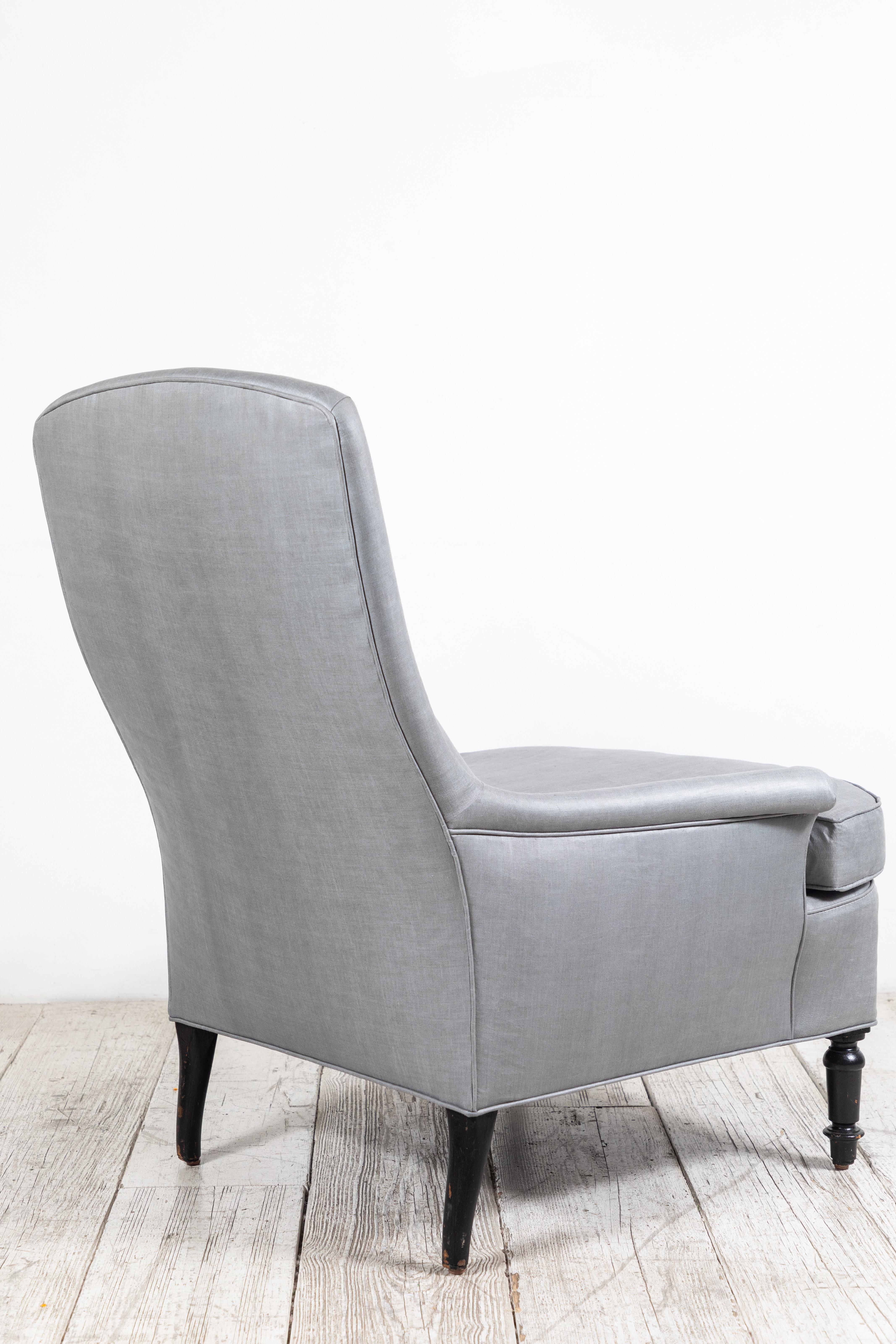 Pair of French Club Chairs Upholstered in Grey Beetled Linen Fabric 5