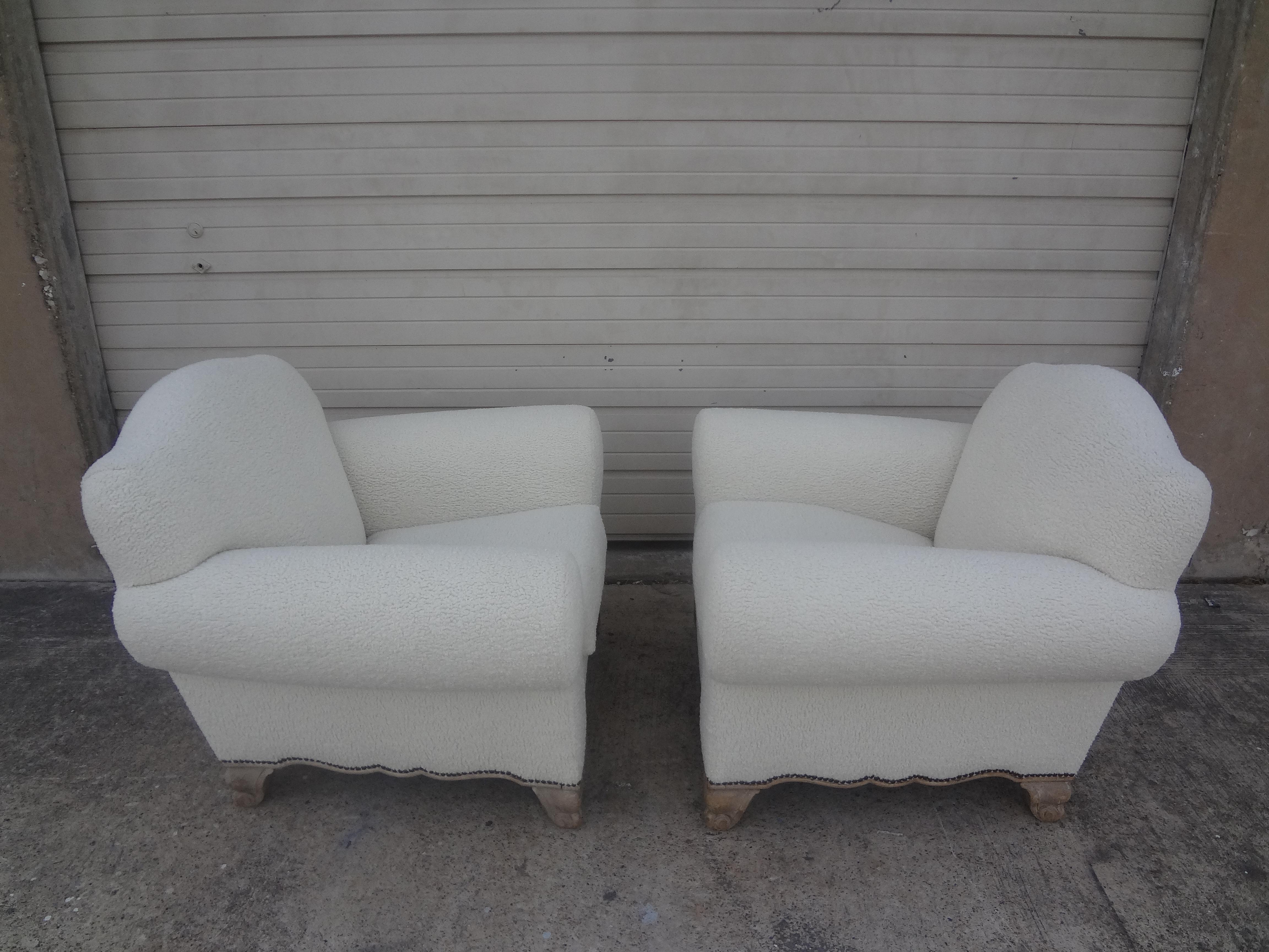 Oak Pair of French Art Deco Club Chairs In The Style Of Jacques Adnet For Sale