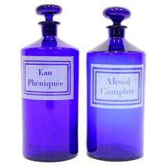 Pair of French Cobalt Blue Apothecary Bottles, Early 20th Century