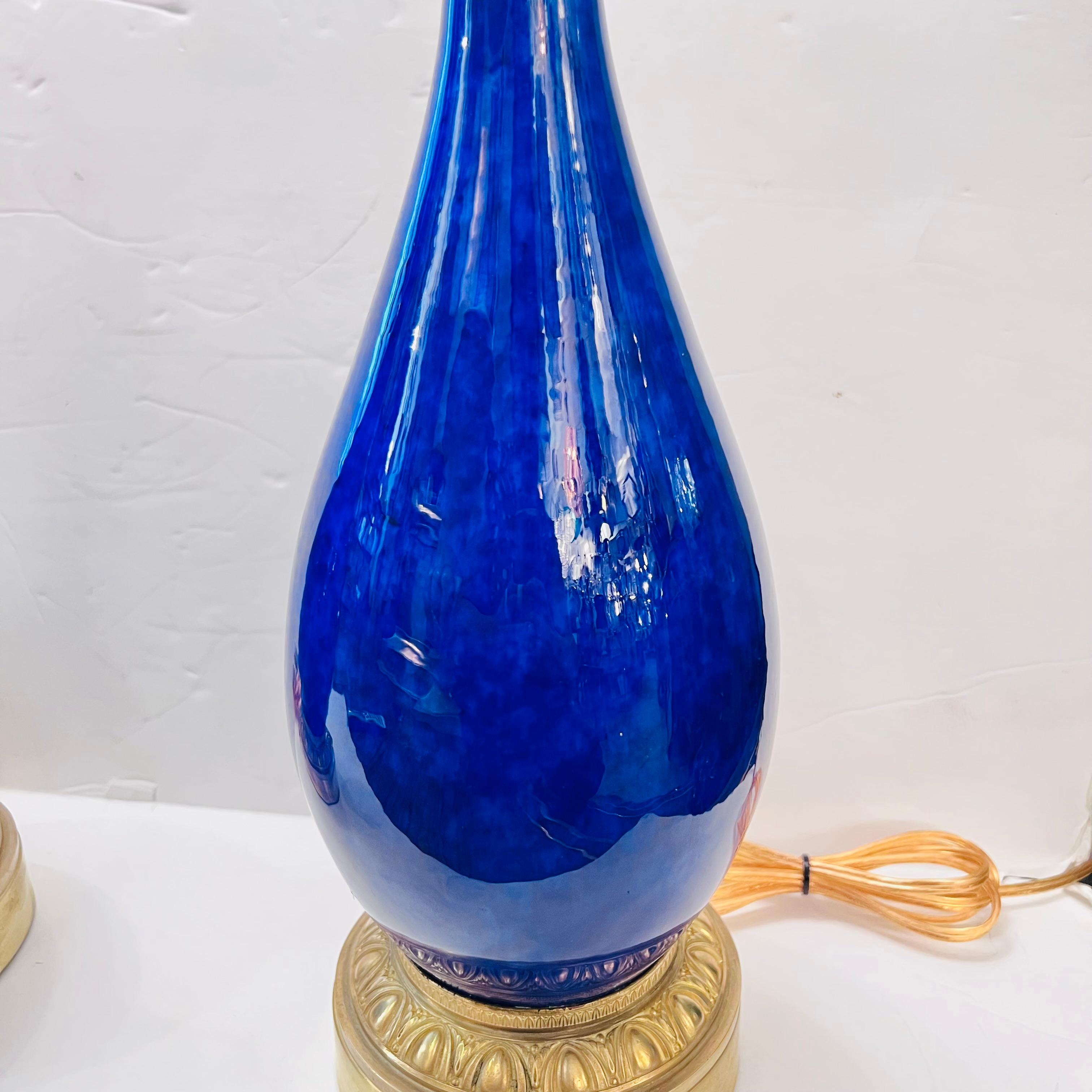 Pair of French Cobalt Blue Lamps at 1stDibs