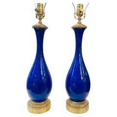 Antique Pair of French Cobalt Blue Lamps