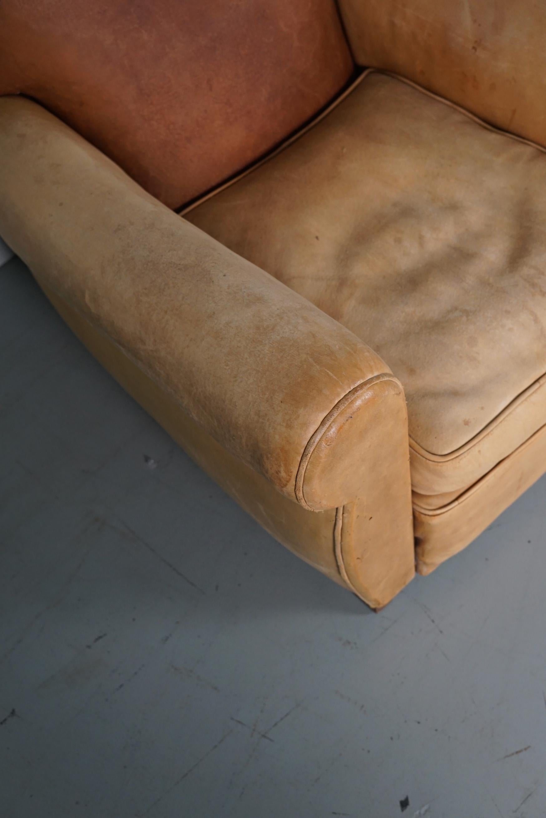Pair of French Cognac Moustache Back Leather Club Chairs, 1940s For Sale 4