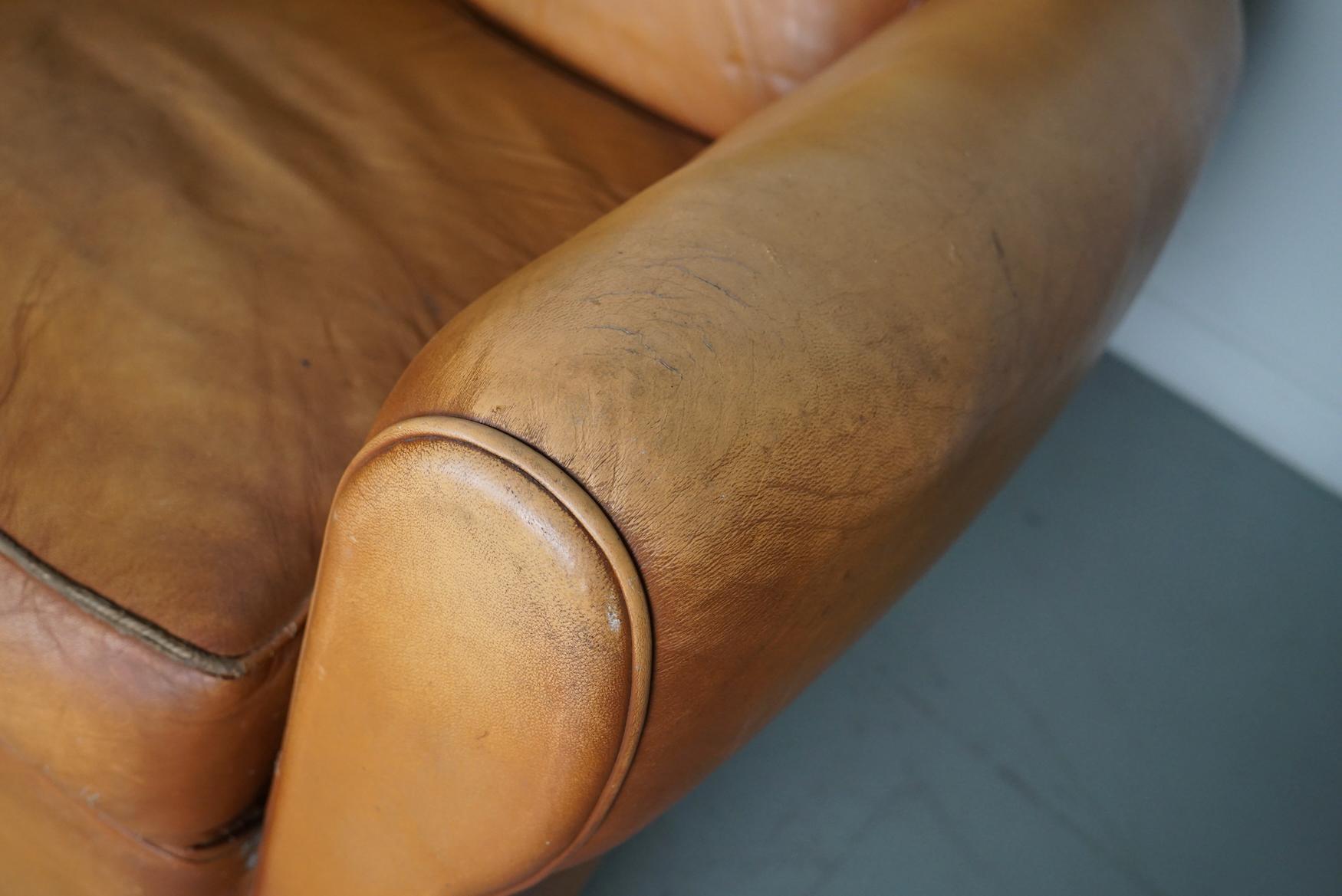 Pair of French Cognac Moustache Back Leather Club Chairs, 1950s For Sale 10