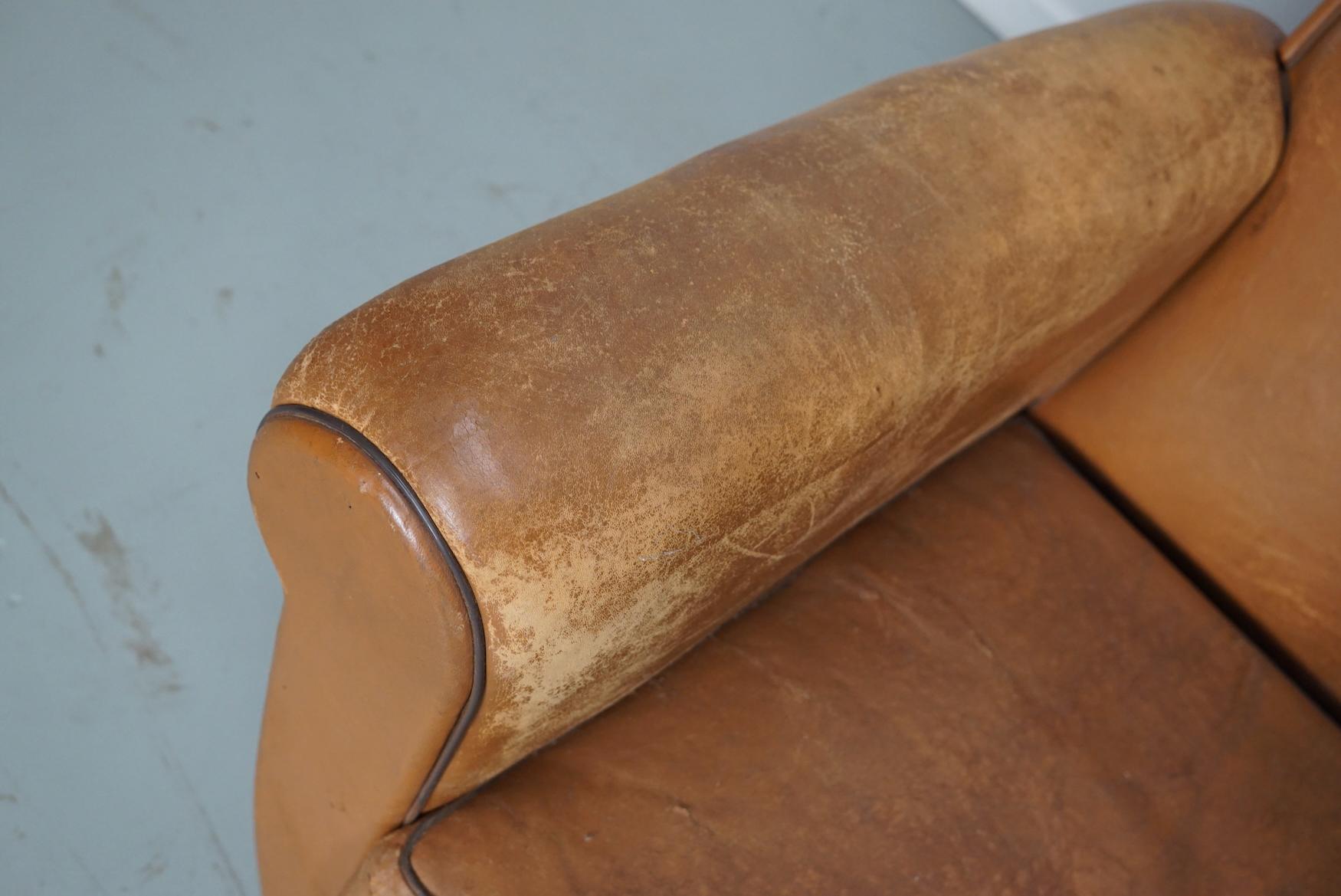 Pair of French Cognac Vintage Leather Club Chairs, 1950s For Sale 8