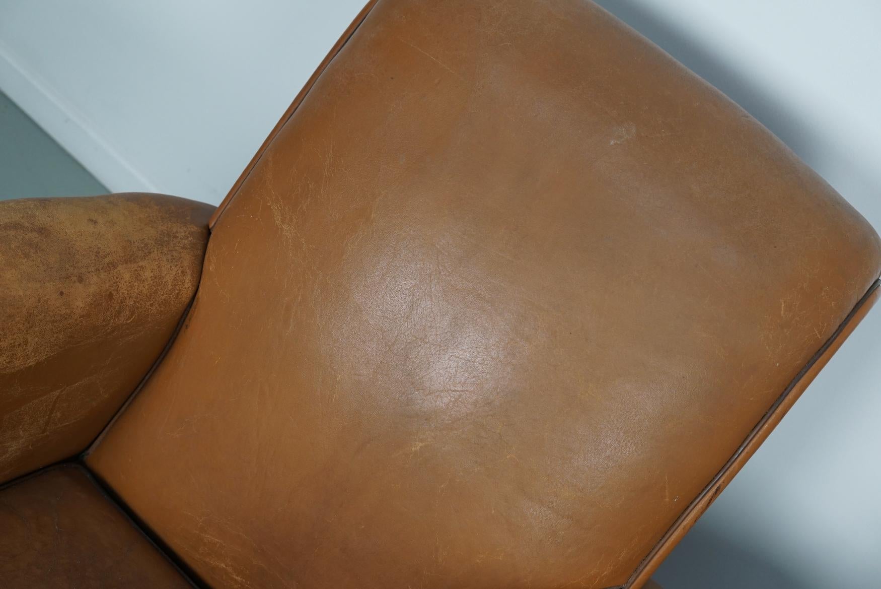 Pair of French Cognac Vintage Leather Club Chairs, 1950s For Sale 3