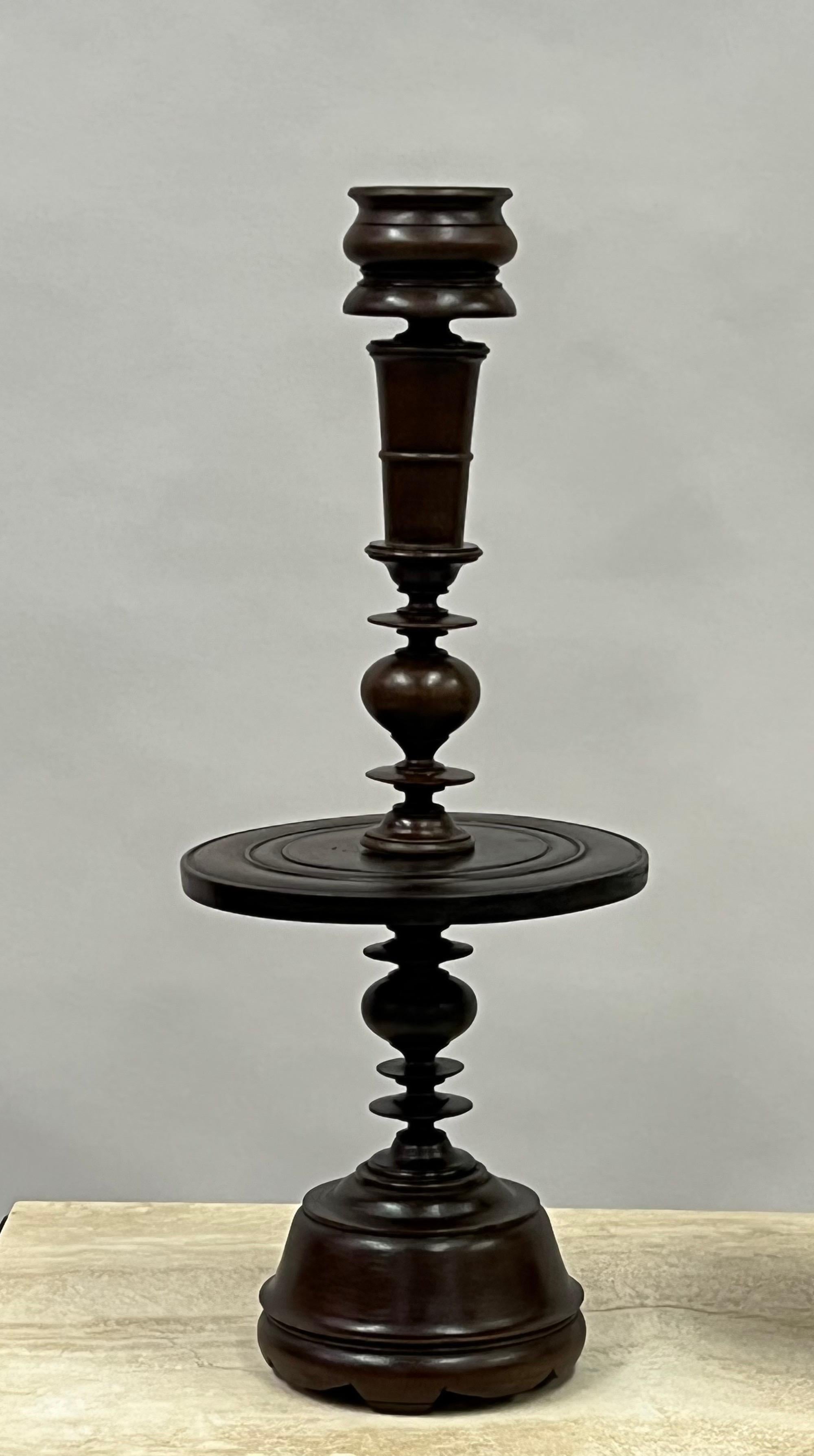 Mid-Century Modern Pair of French Colonial Carved Teak Wood Table Lamp Bases or Candelabras c. 1930 For Sale