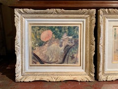 Pair of Louis Icart Lithographs in Carved Painted Frames, France, 1947