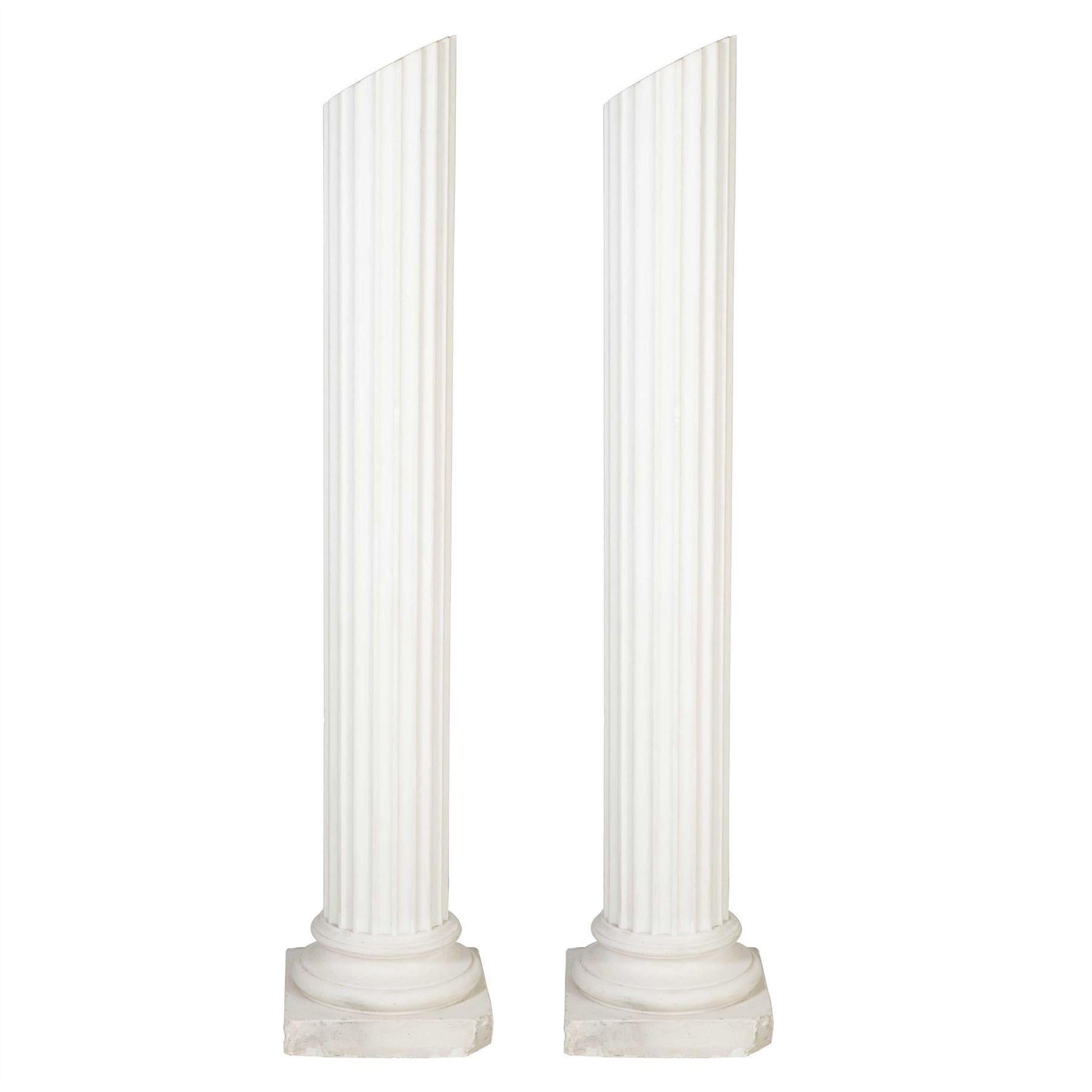 Pair of French plaster column uplighters, circa 1970s, rewired for the UK.