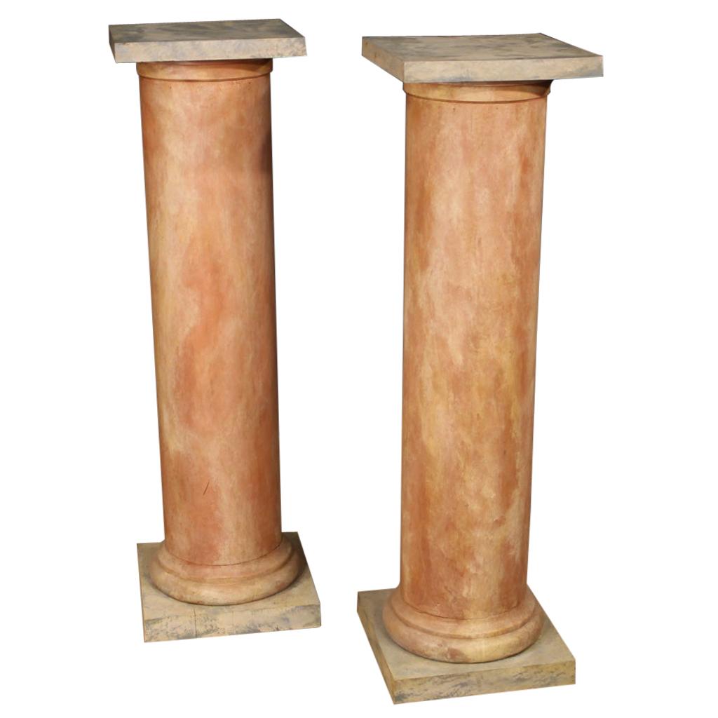 Pair of French Columns in Lacquered Wood, 20th Century For Sale