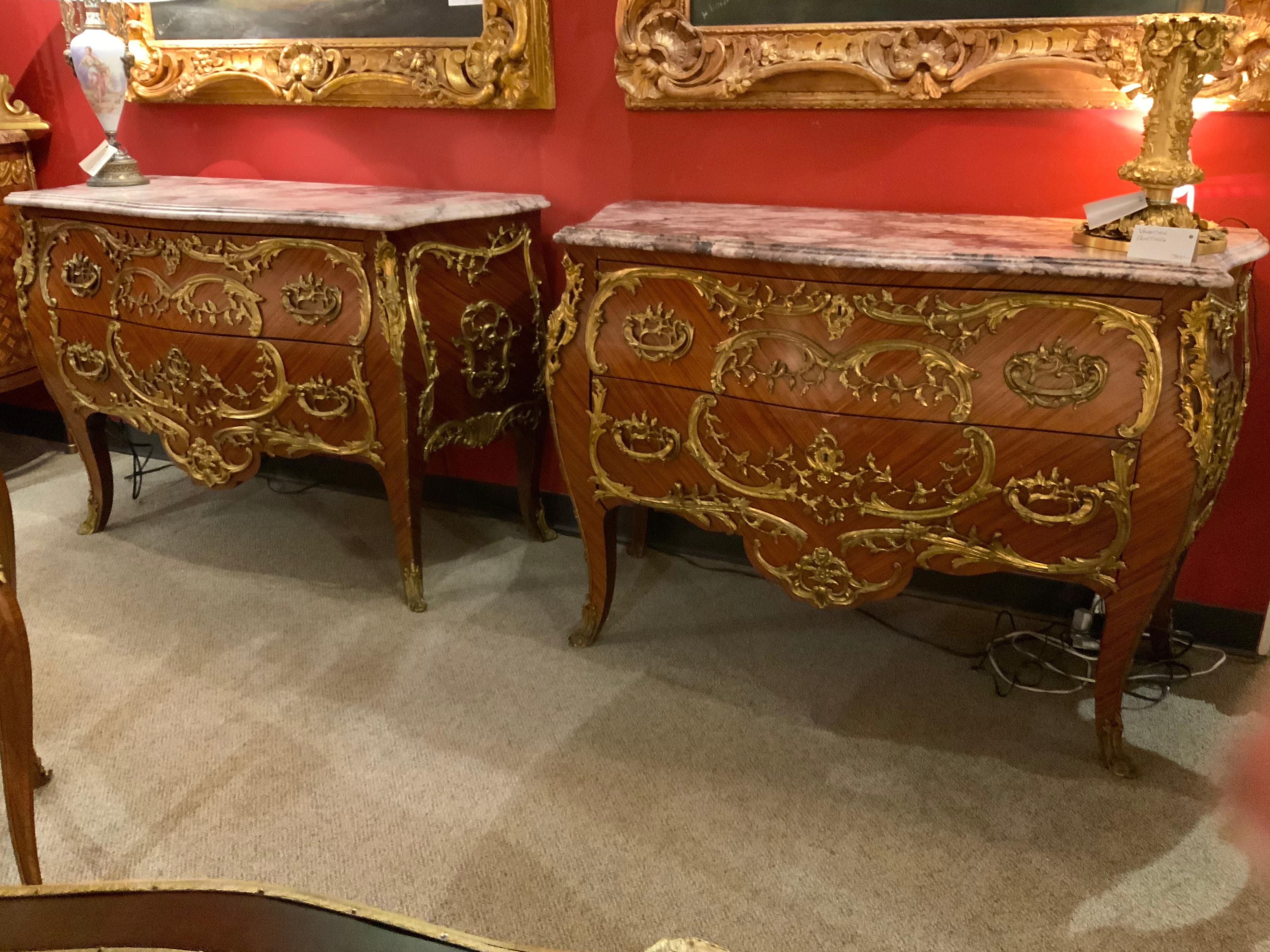 20th Century Pair of antiques fine French Bombe Commodes  with Elaborate Bronze Mounts For Sale