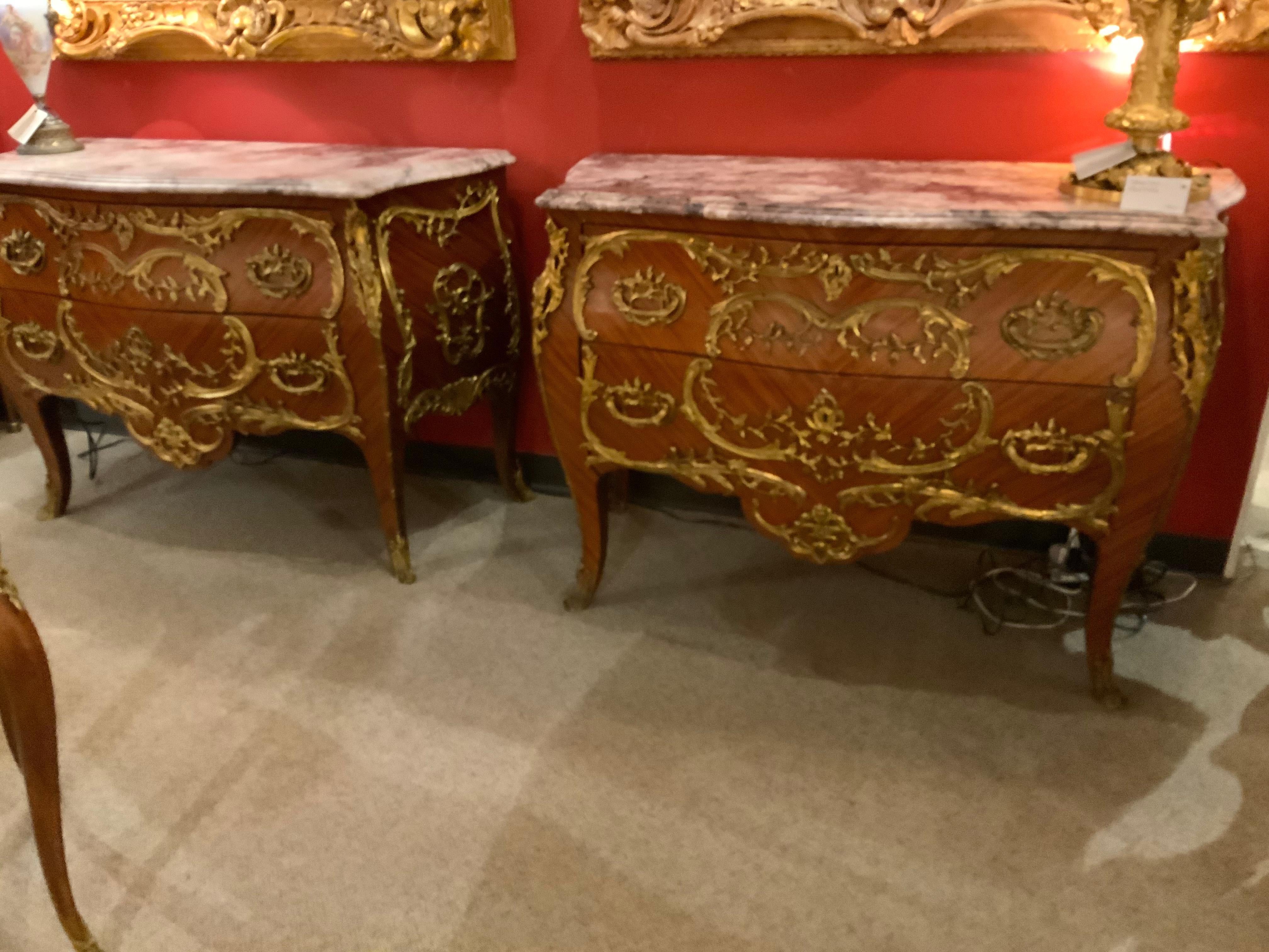 Pair of antiques fine French Bombe Commodes  with Elaborate Bronze Mounts For Sale 1