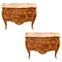 Pair of French Commodes Bombe' Form with Elaborate Bronze Mounts