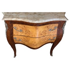 Pair of French Commodes/Chests of Drawers with Cream Marble Tops