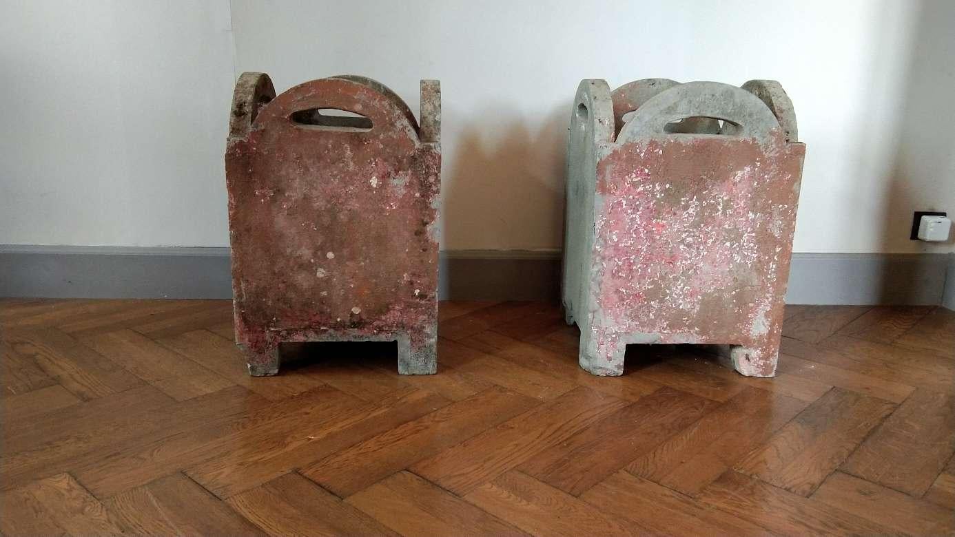 Pair of French concrete planters, circa 1940. Original patina.