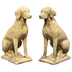 Pair of French Concrete Verdigris Patinated Labrador Dog Sculptures