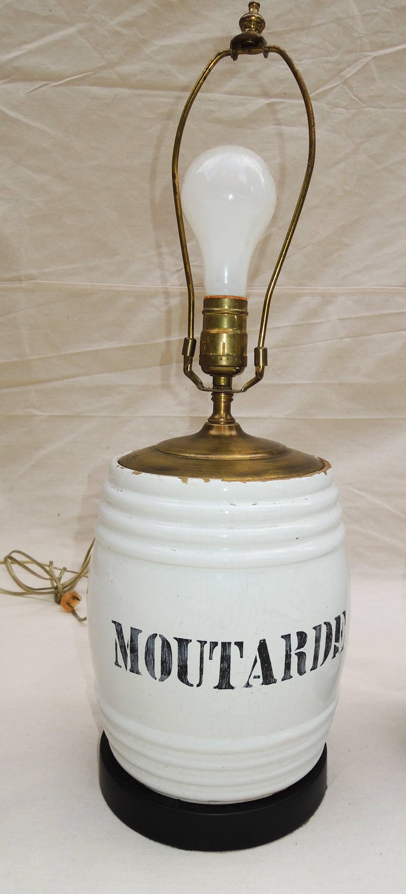 Country Pair of French Condiment Jar Lamps