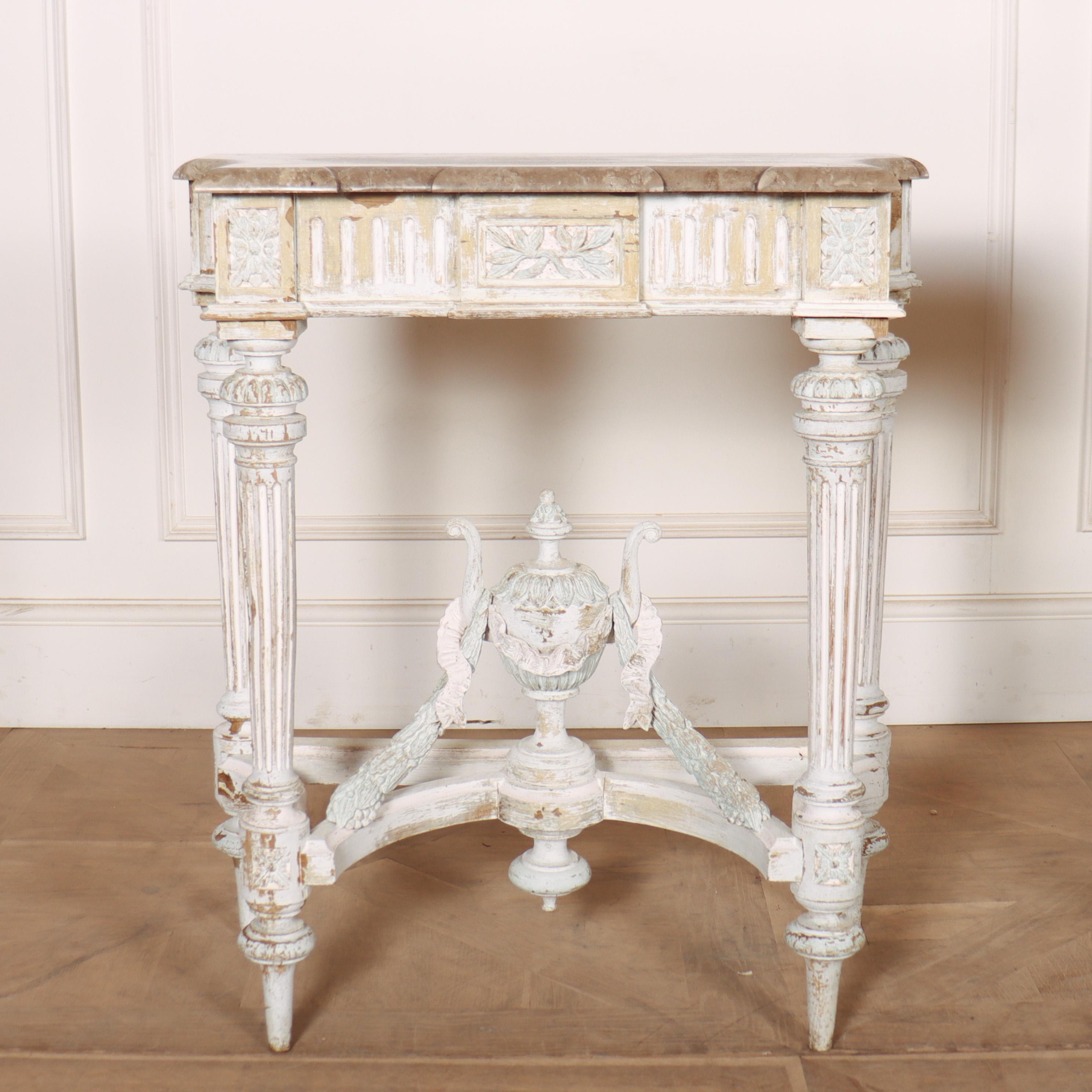 Wonderful pair of small 19th C French console tables with fabulous marble tops. 1880.

Reference: 8239

Dimensions
27.5 inches (70 cms) Wide
14 inches (36 cms) Deep
30.5 inches (77 cms) High