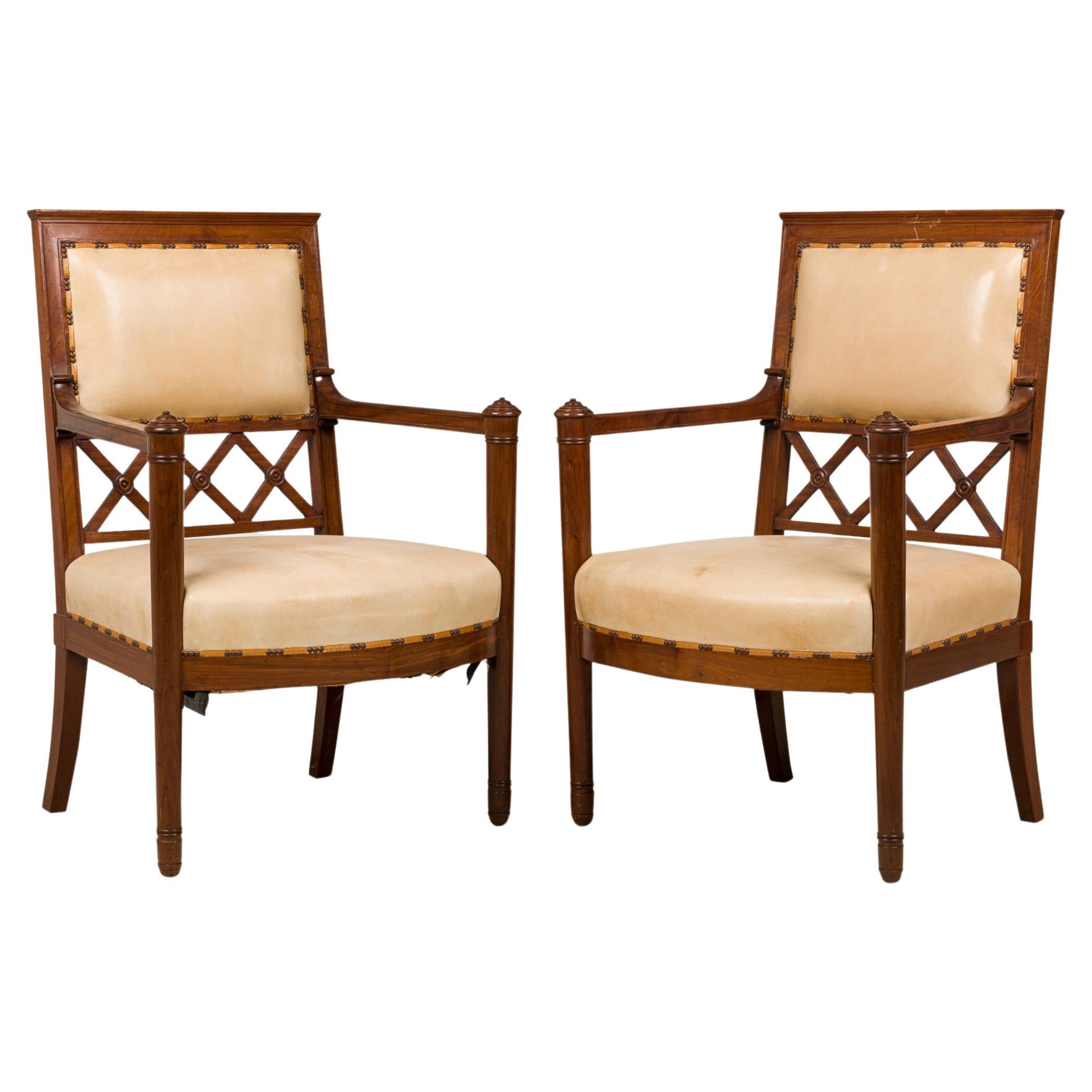 Pair of French Consulate Arm Chairs For Sale