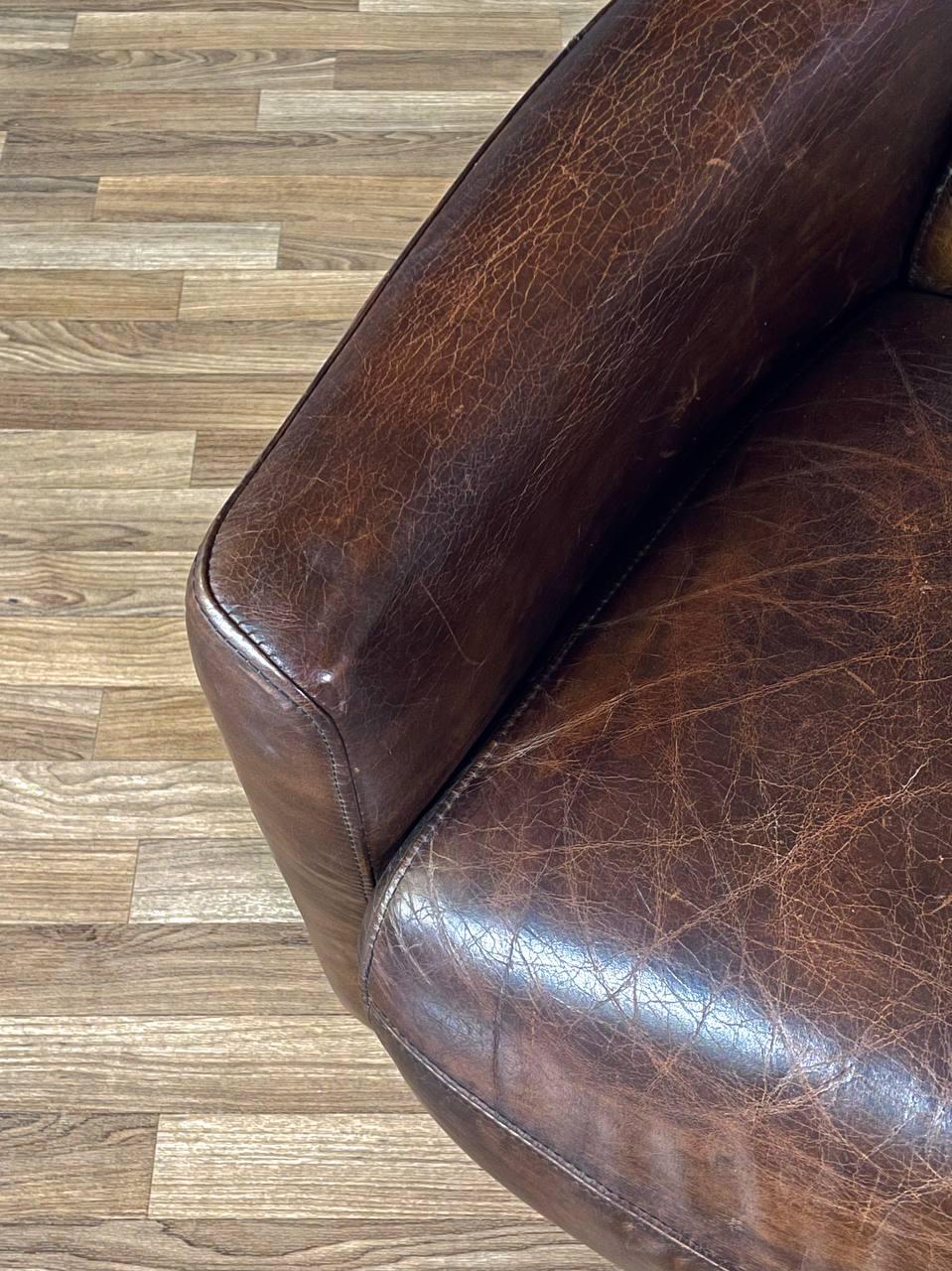 Pair of French Contemporary Art Deco Style Leather Club Chairs For Sale 5