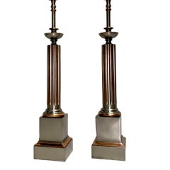 Pair of French Copper and Pewter Lamps