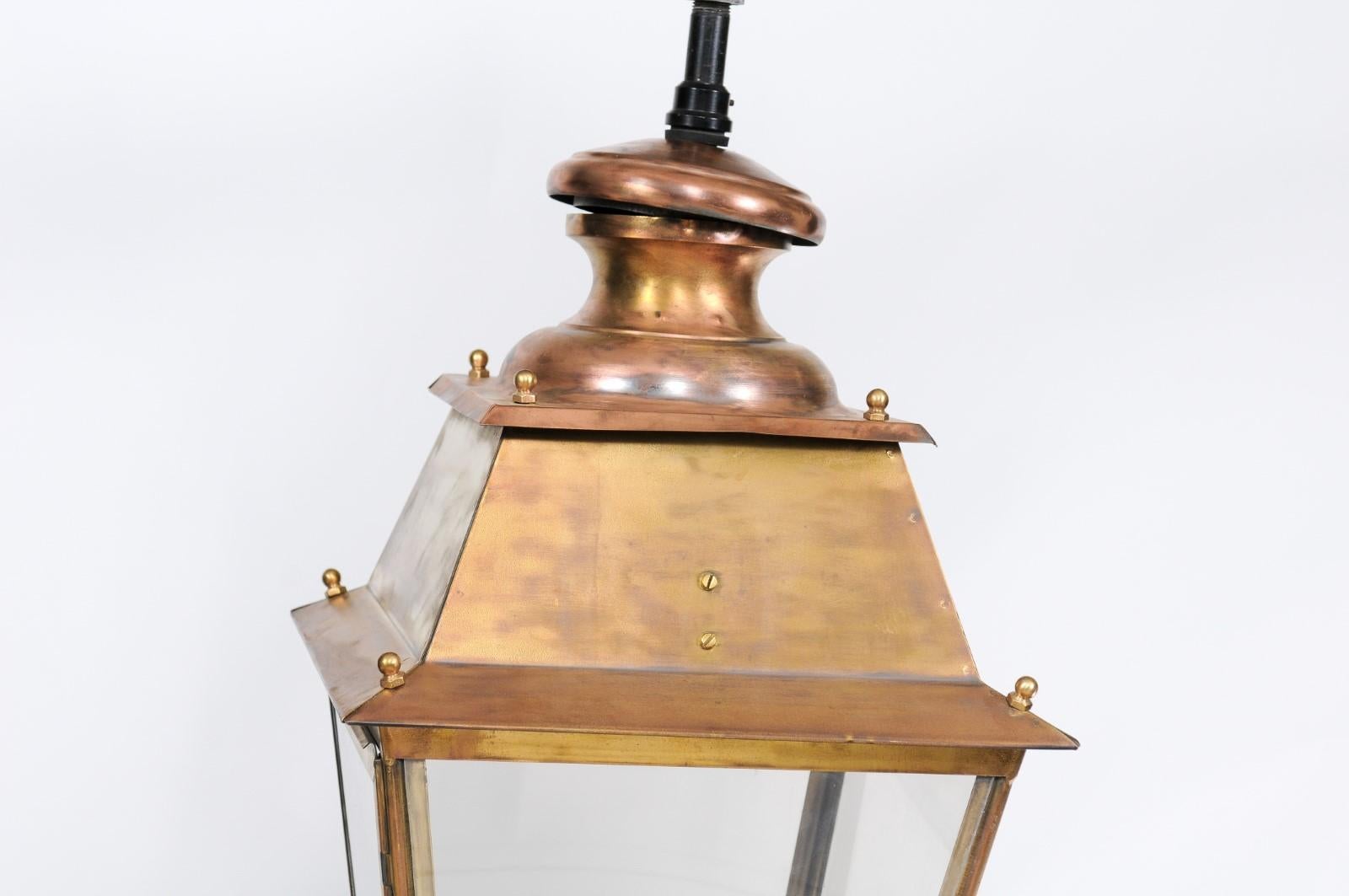 Pair of French Copper and Plexiglass Lanterns with Brass Accents from the 1920s 3
