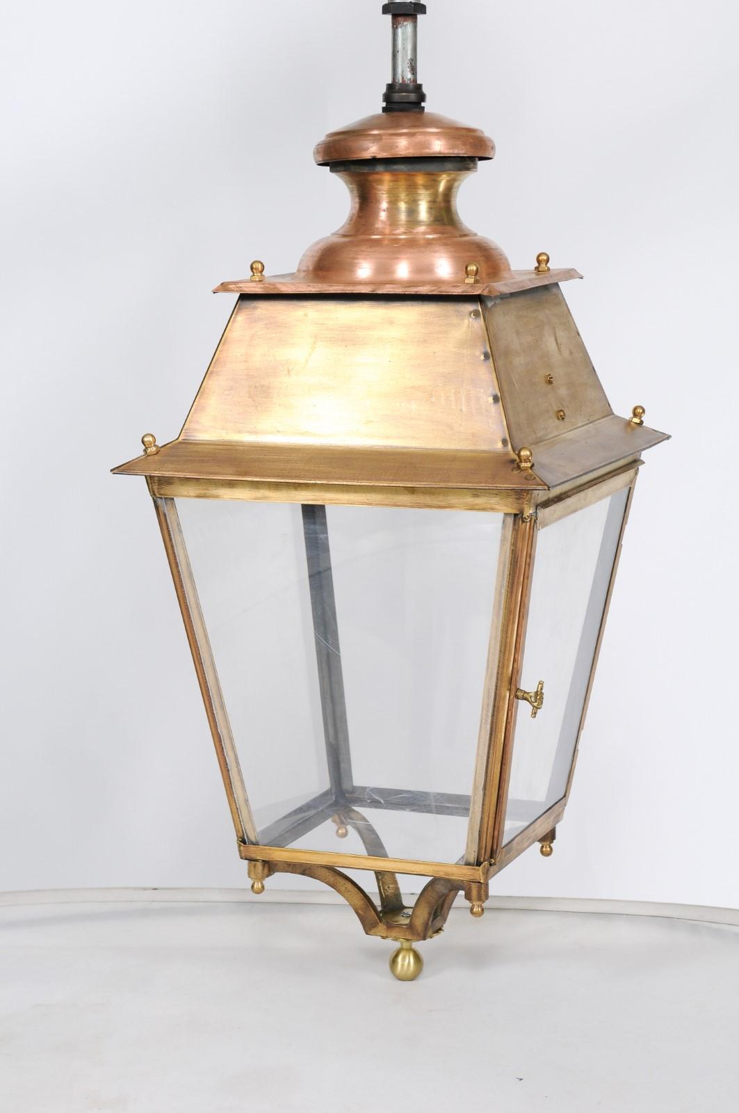 Pair of French Copper and Plexiglass Lanterns with Brass Accents from the 1920s 5