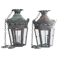 Pair of French Copper Lanterns Newly Wired