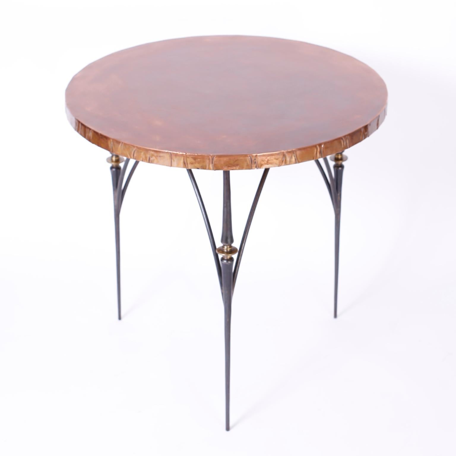 Neoclassical Pair of French Copper Top Round Tables