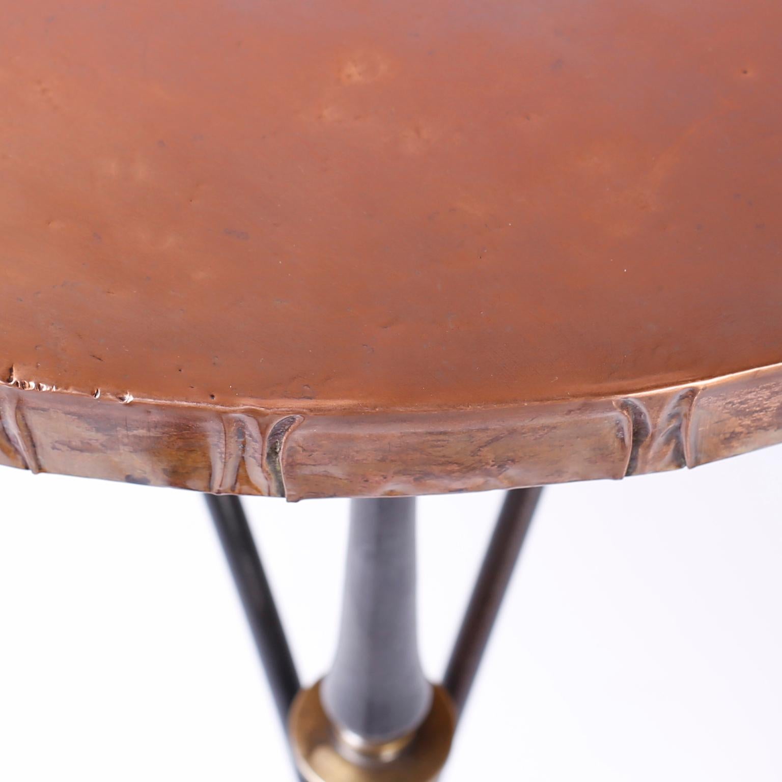 20th Century Pair of French Copper Top Round Tables