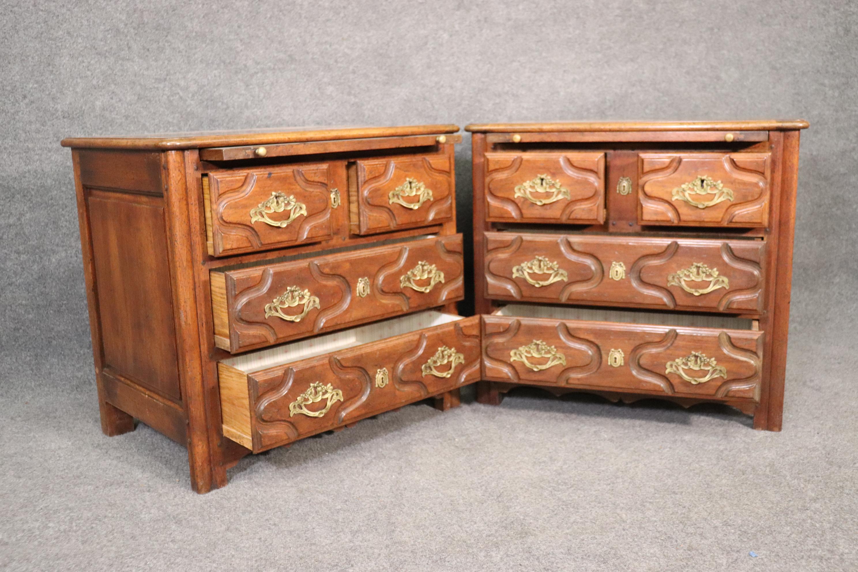 Walnut Pair of Auffray French Country Antique Style Nightstands with Pull Out Trays For Sale