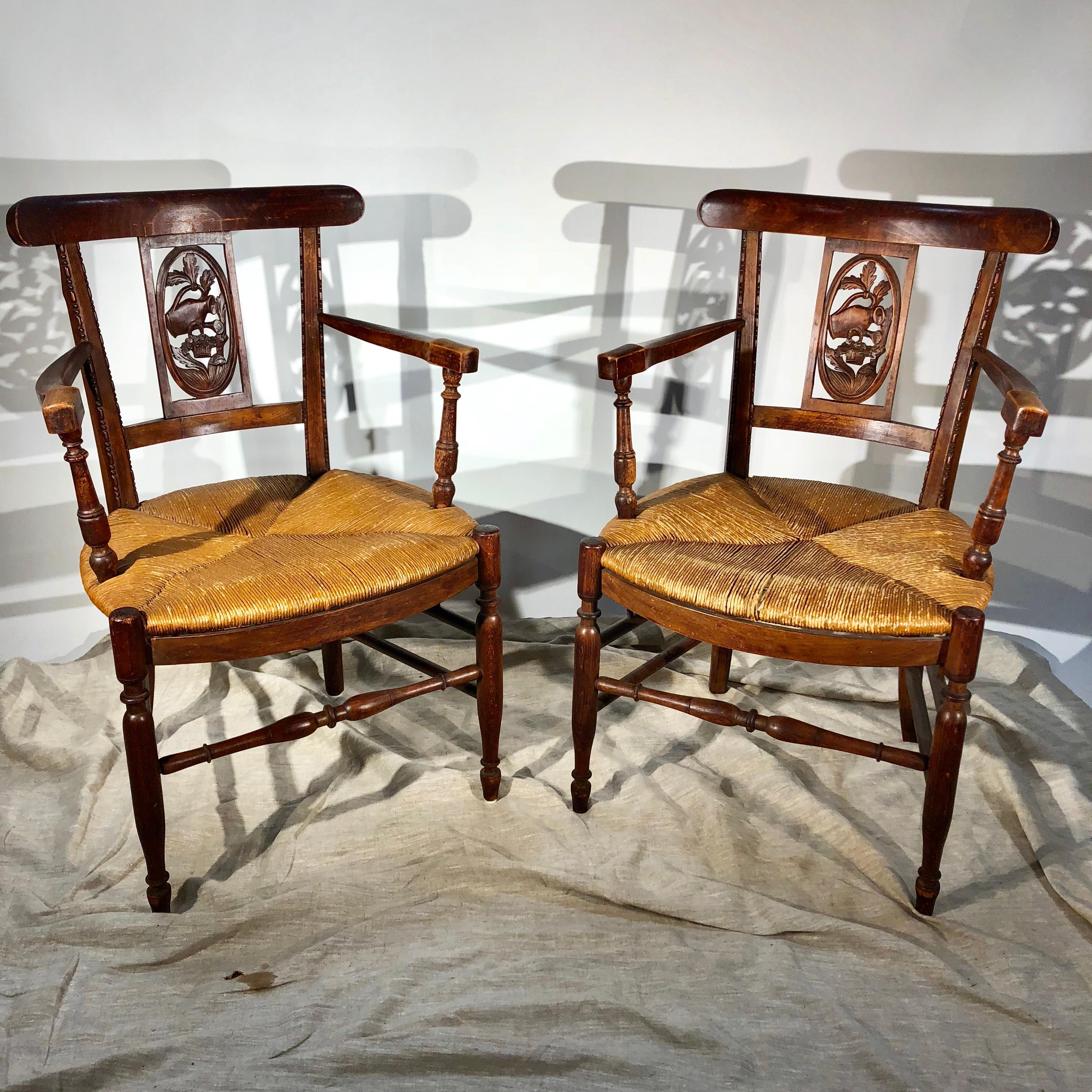 Pair of French Country Armchairs, Garden Theme, 19th Century 6