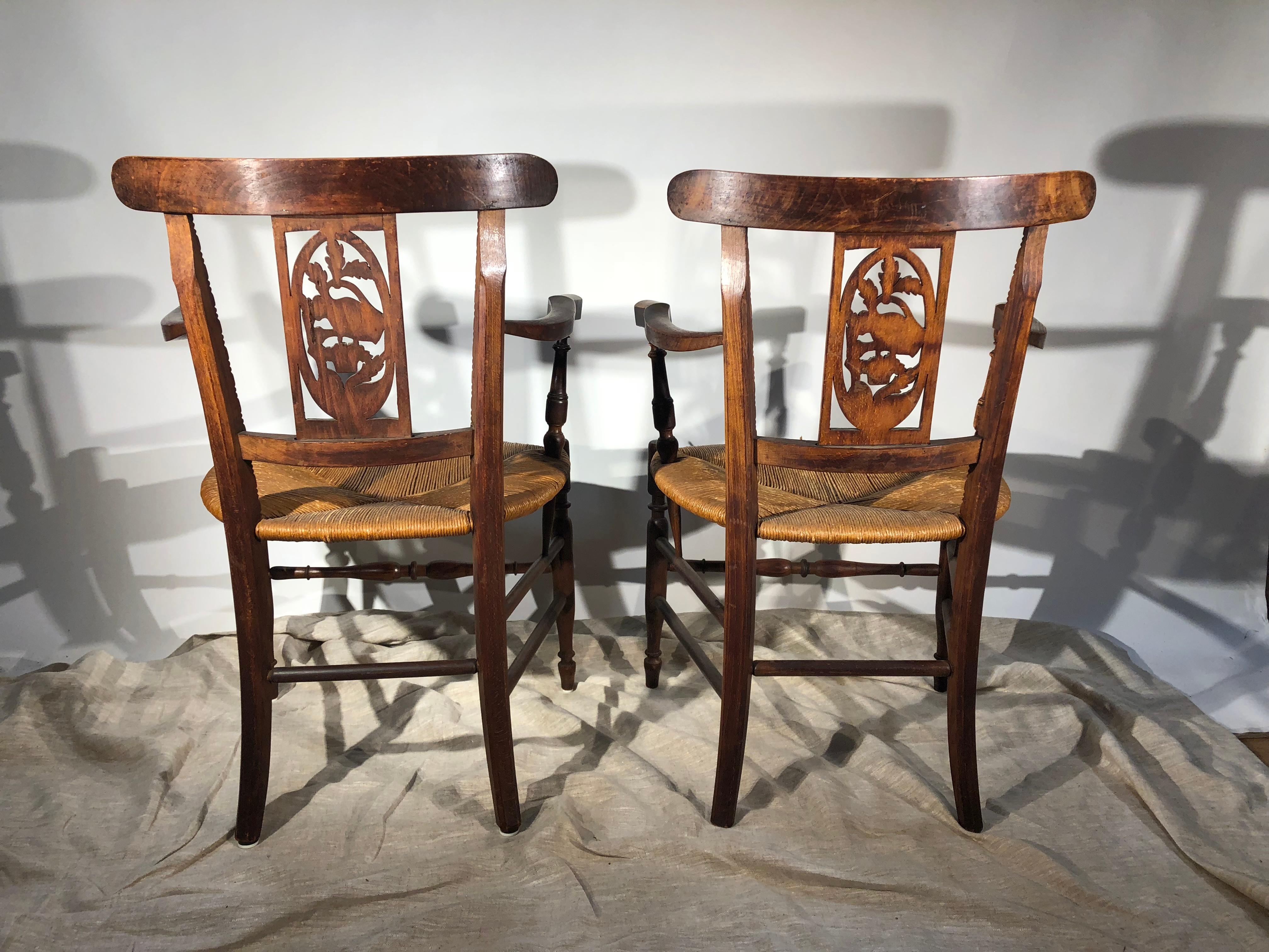 Pair of French Country Armchairs, Garden Theme, 19th Century 10