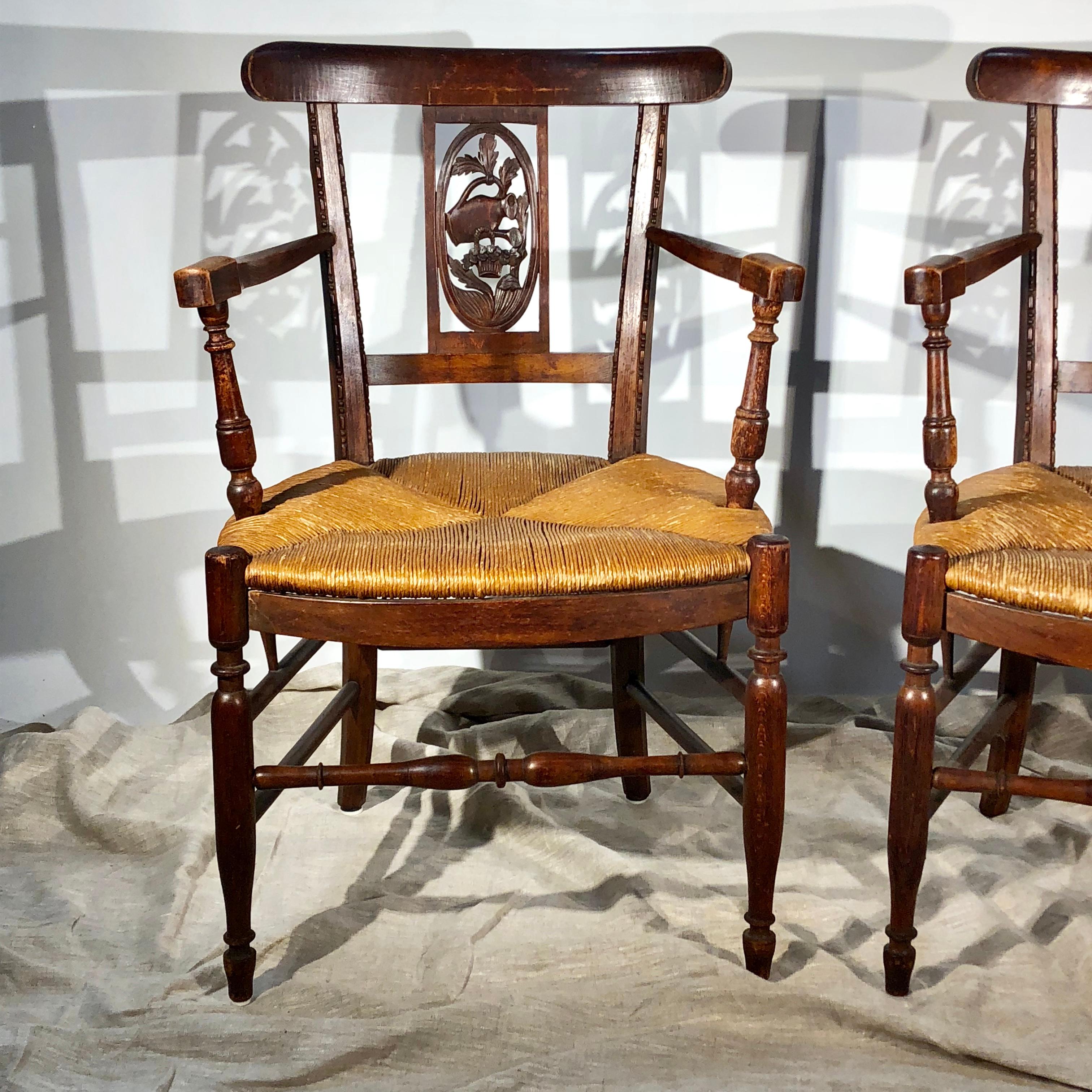 Pair of French Country Armchairs, Garden Theme, 19th Century 2