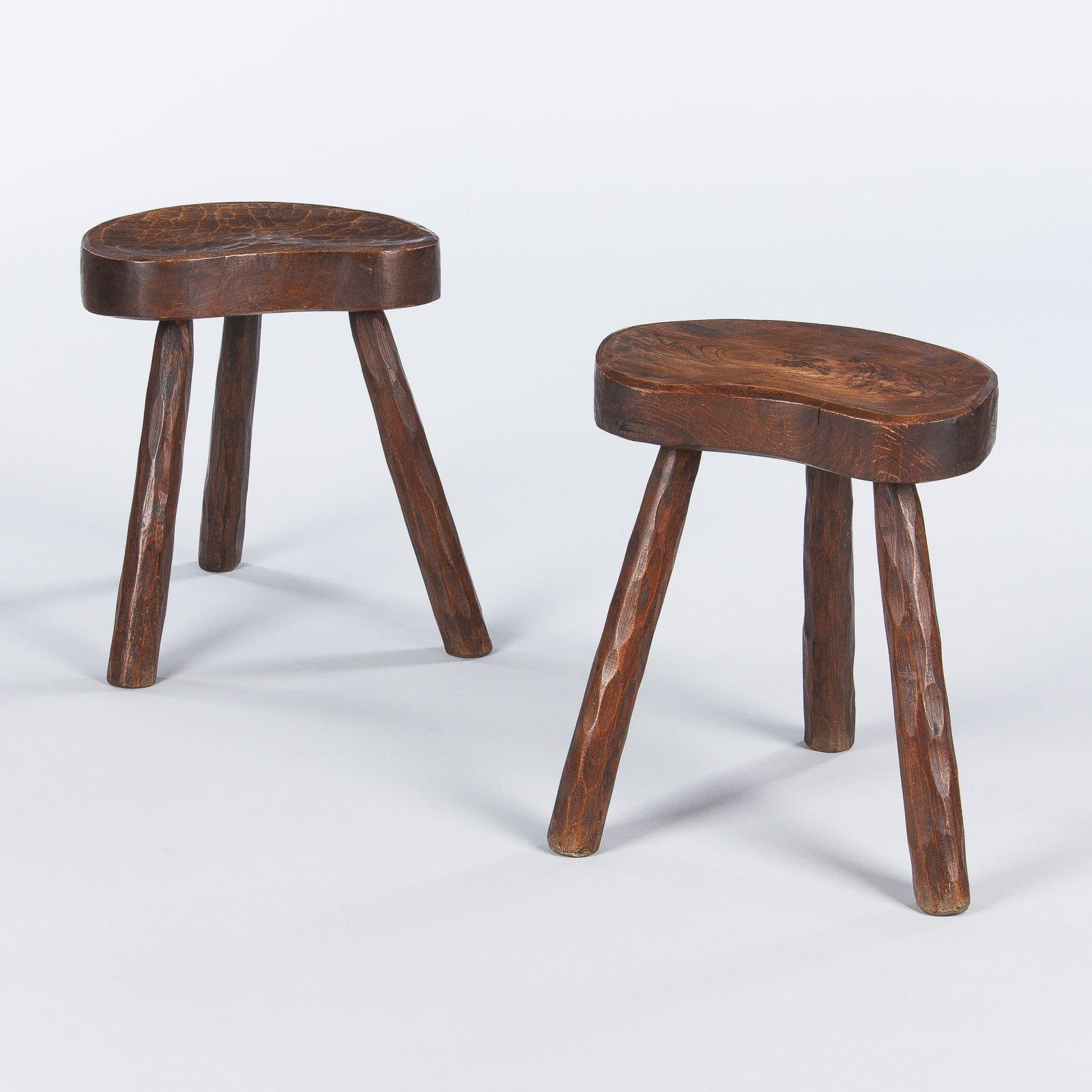 Pair of French Country Ashwood Stools, 1950s 7