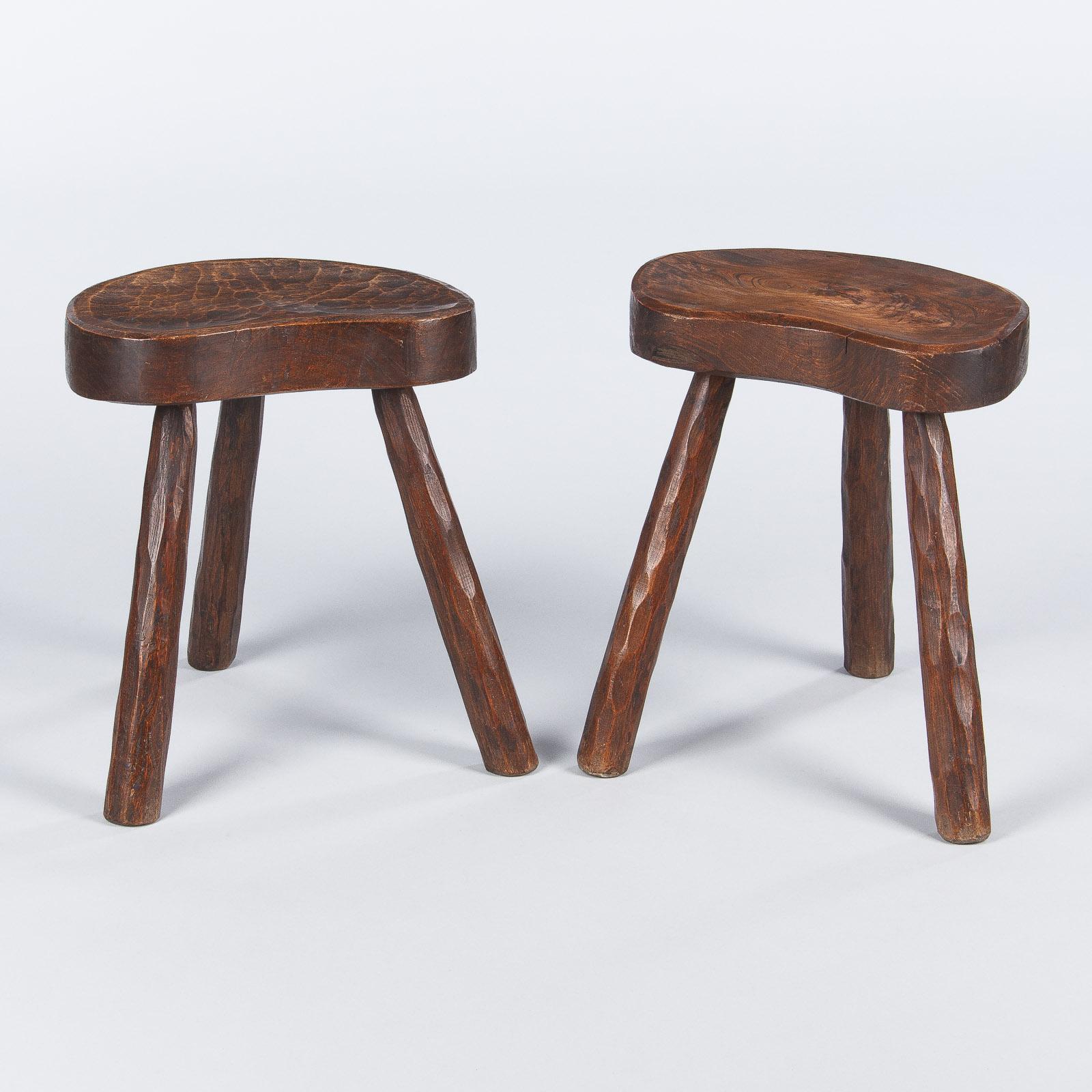 Pair of French Country Ashwood Stools, 1950s 8
